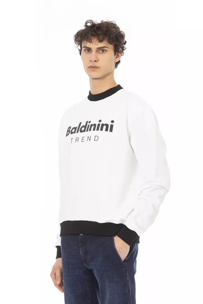 Baldinini Trend Chic White Cotton Fleece Hoodie με μπροστινό λογότυπο