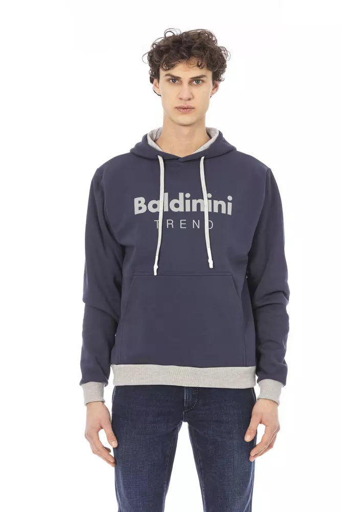 Baldinini Trend Chic Blue Cotton Fleece Hoodie με μπροστινό λογότυπο