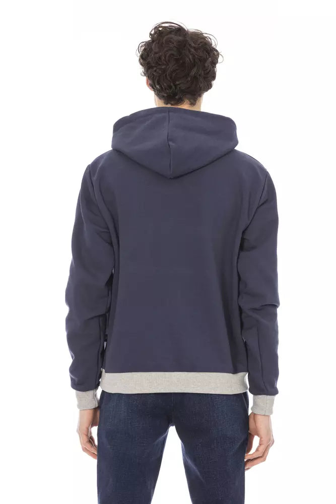 Baldinini Trend Chic Blue Cotton Fleece Hoodie με μπροστινό λογότυπο