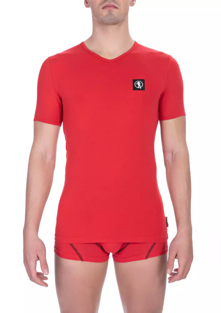 Bikkembergs Sleek V-Neck, δίχρωμο βαμβακερό μπλουζάκι