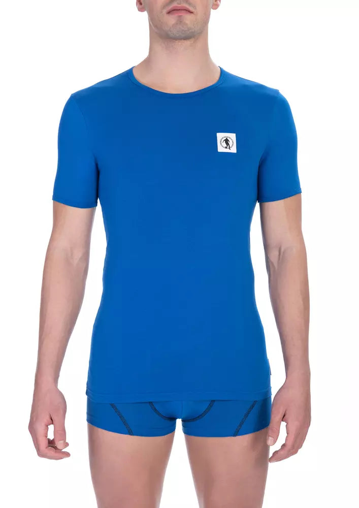 Βαμβακερό μπλουζάκι με λαιμόκοψη Bikkembergs Sleek Blue Crew