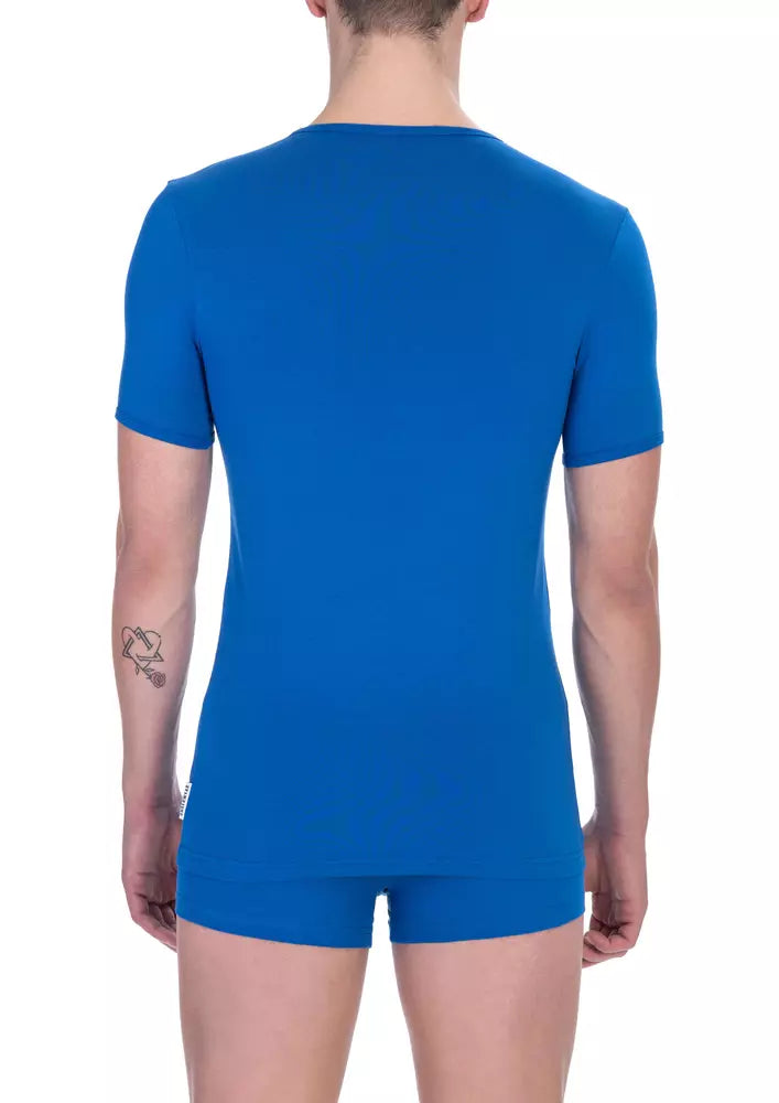 Βαμβακερό μπλουζάκι με λαιμόκοψη Bikkembergs Sleek Blue Crew