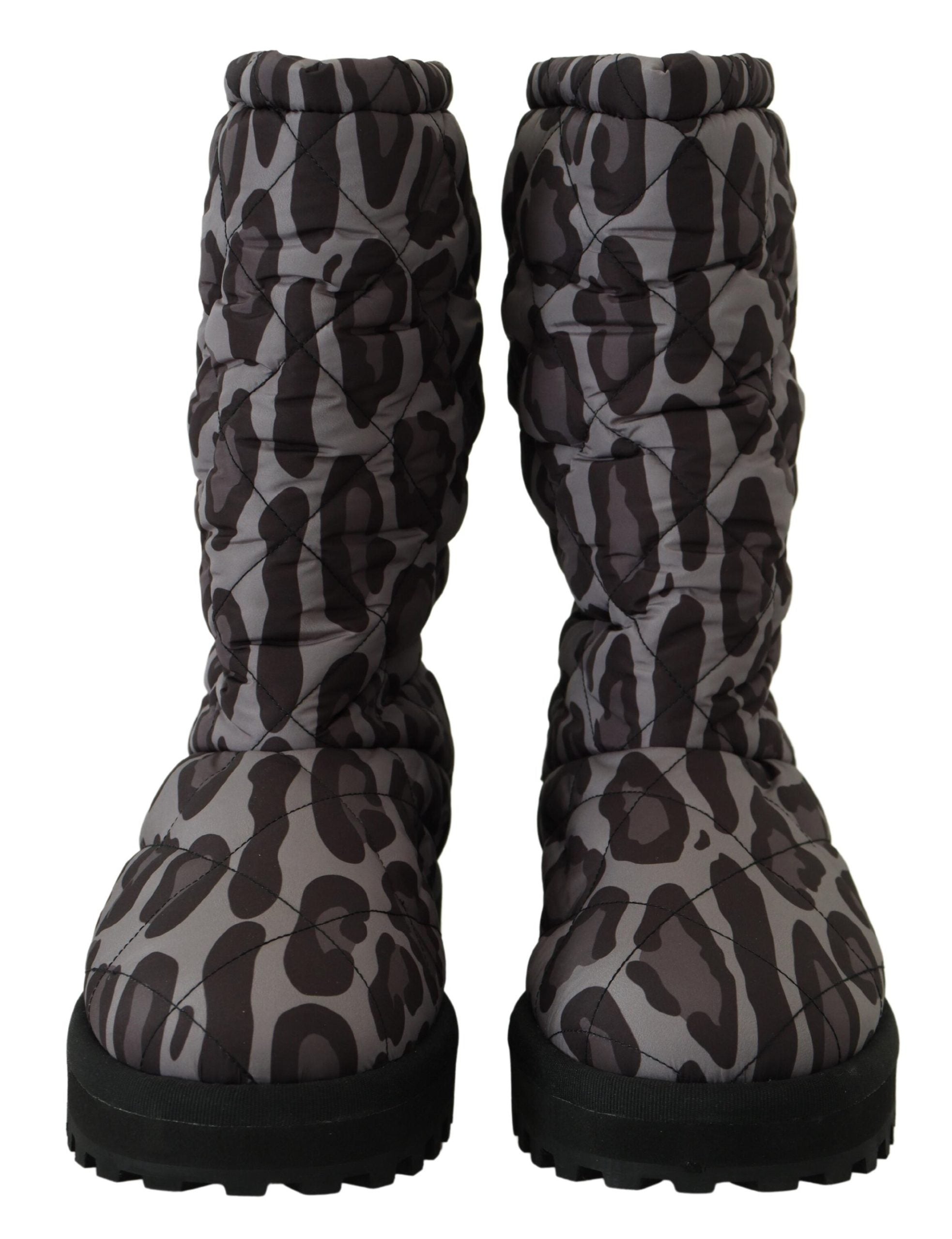 Dolce &amp; Gabbana Elegant Grey Leopard Mid Calf Boots