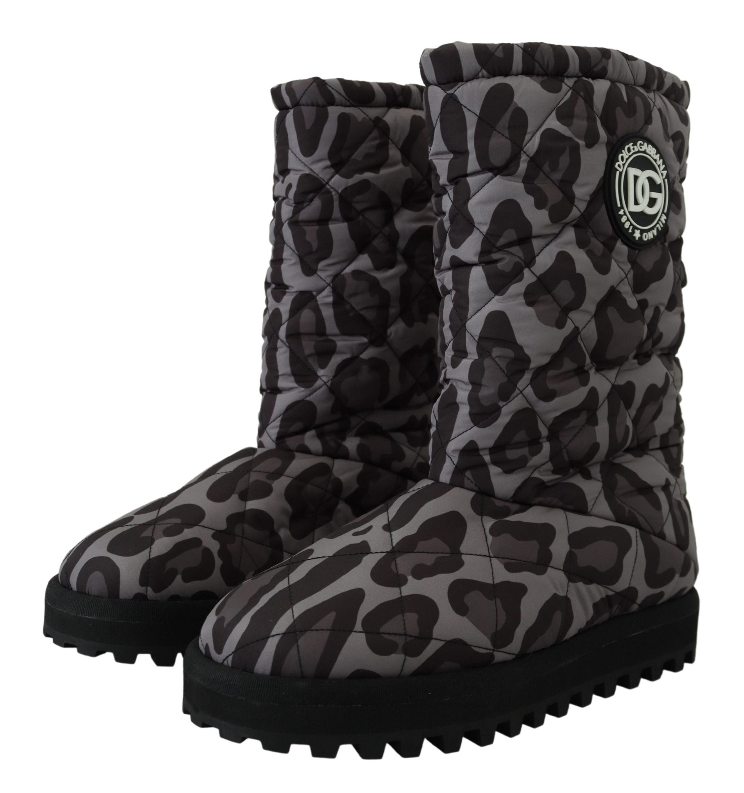 Dolce &amp; Gabbana Elegant Grey Leopard Mid Calf Boots