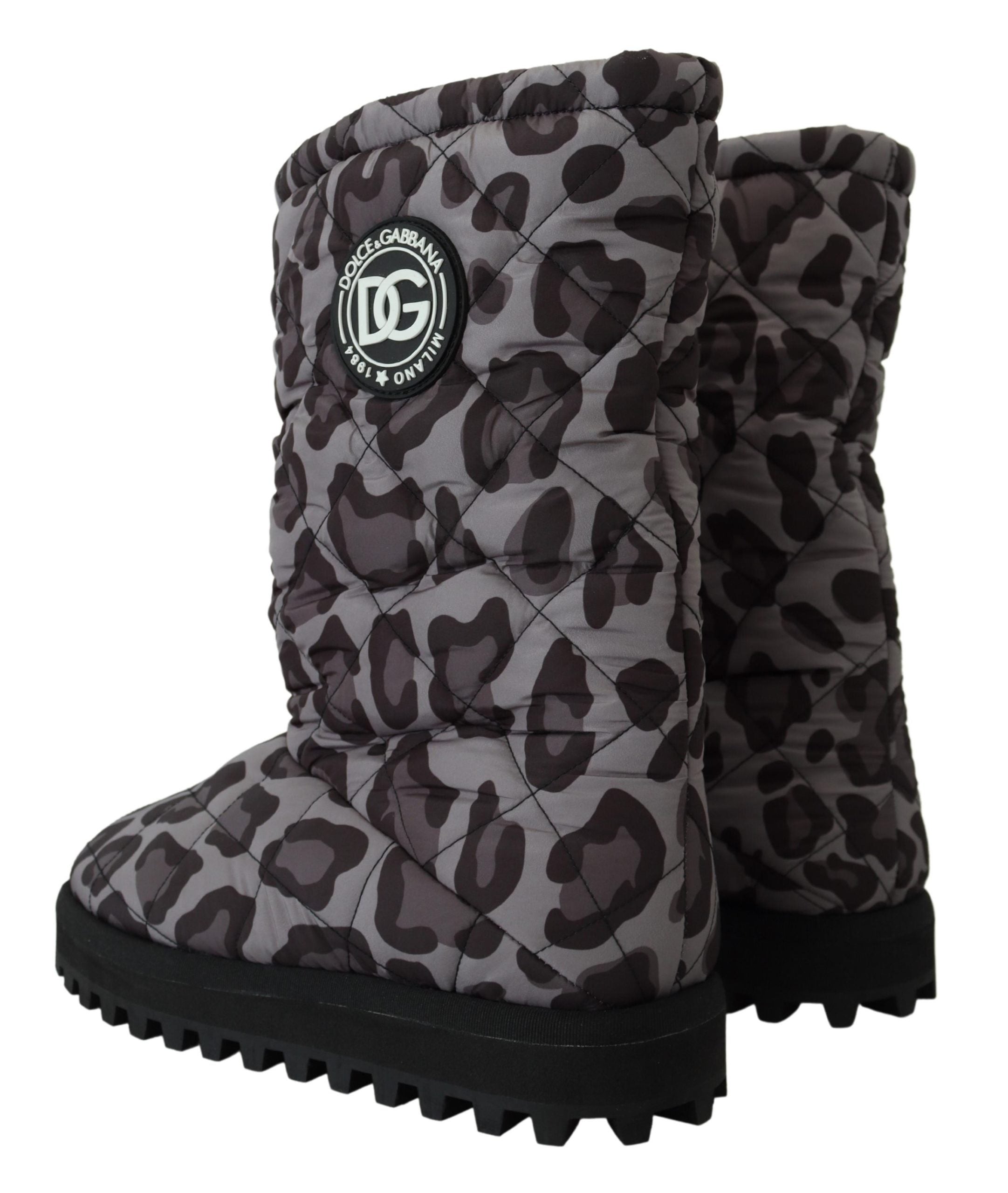 Dolce &amp; Gabbana Elegant Grey Leopard Mid Calf Boots