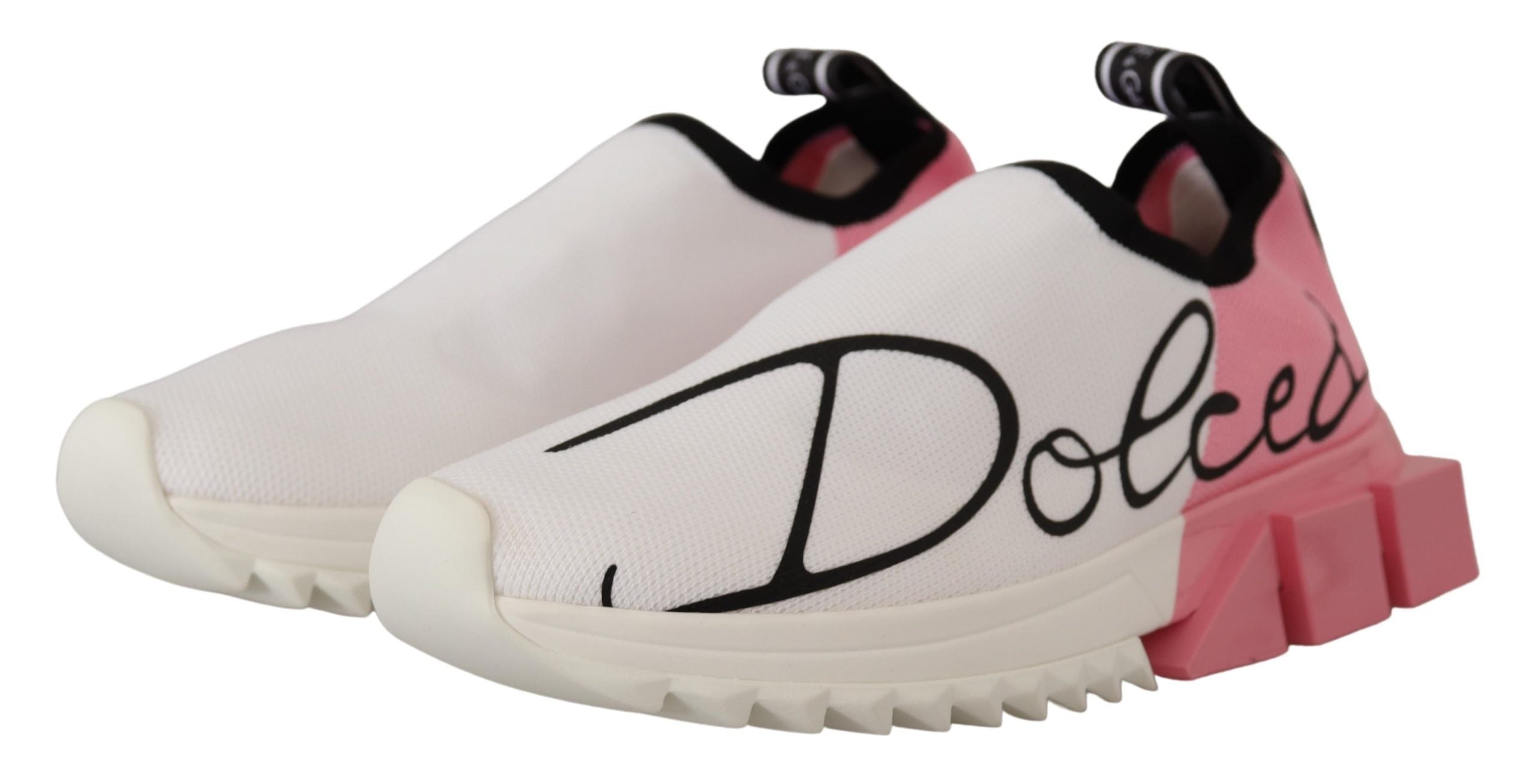 Dolce &amp; Gabbana Κομψά Slip-On Sneakers Sorrento σε λευκό και ροζ χρώμα