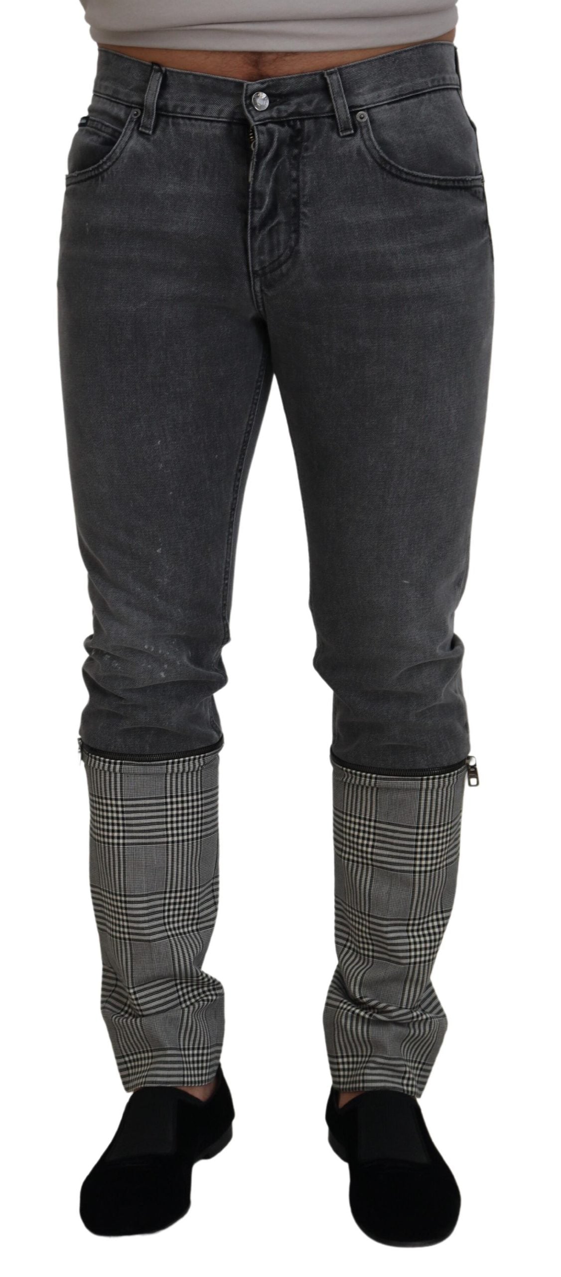 Dolce &amp; Gabbana Elegant Grey Checkered Denim Treasure