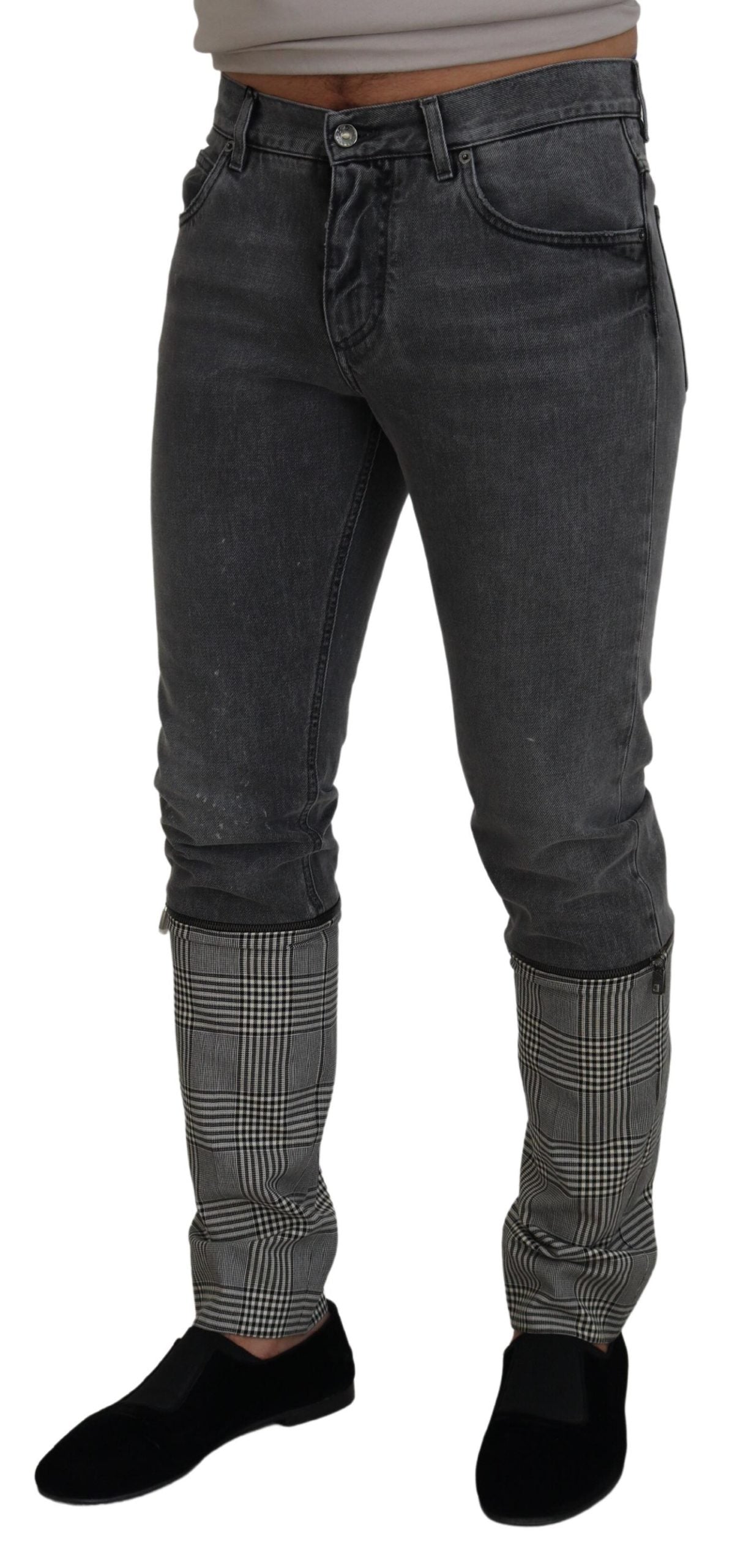 Dolce &amp; Gabbana Elegant Grey Checkered Denim Treasure