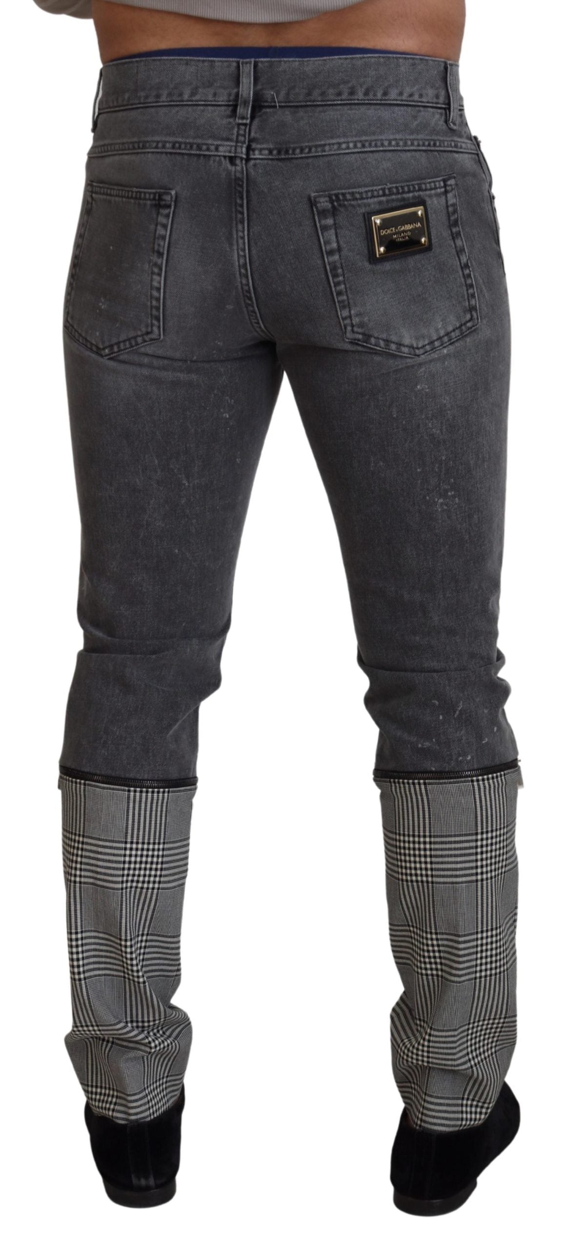 Dolce &amp; Gabbana Elegant Grey Checkered Denim Treasure