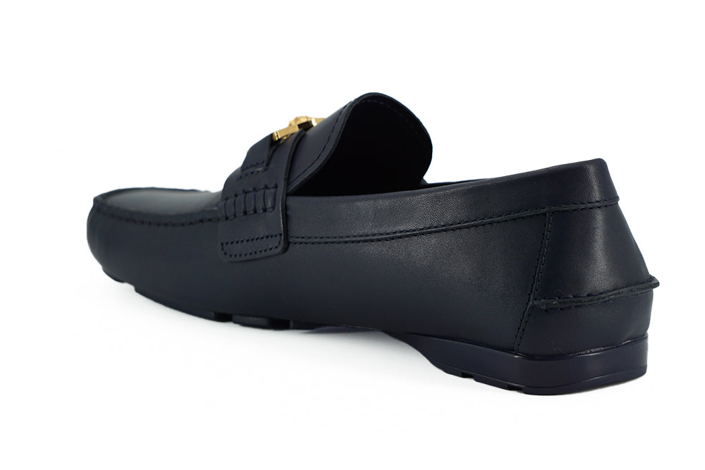 Κομψά δερμάτινα Loafers Versace Navy Blue Calf