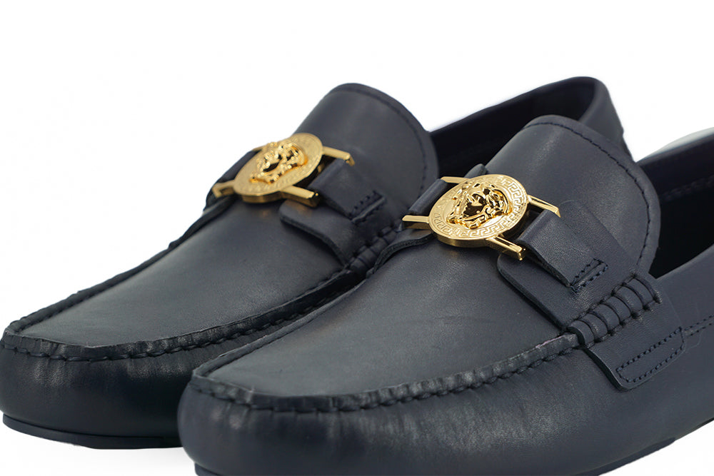 Κομψά δερμάτινα Loafers Versace Navy Blue Calf