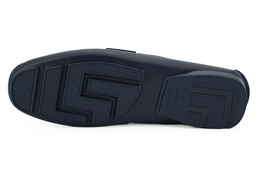 Κομψά δερμάτινα Loafers Versace Navy Blue Calf