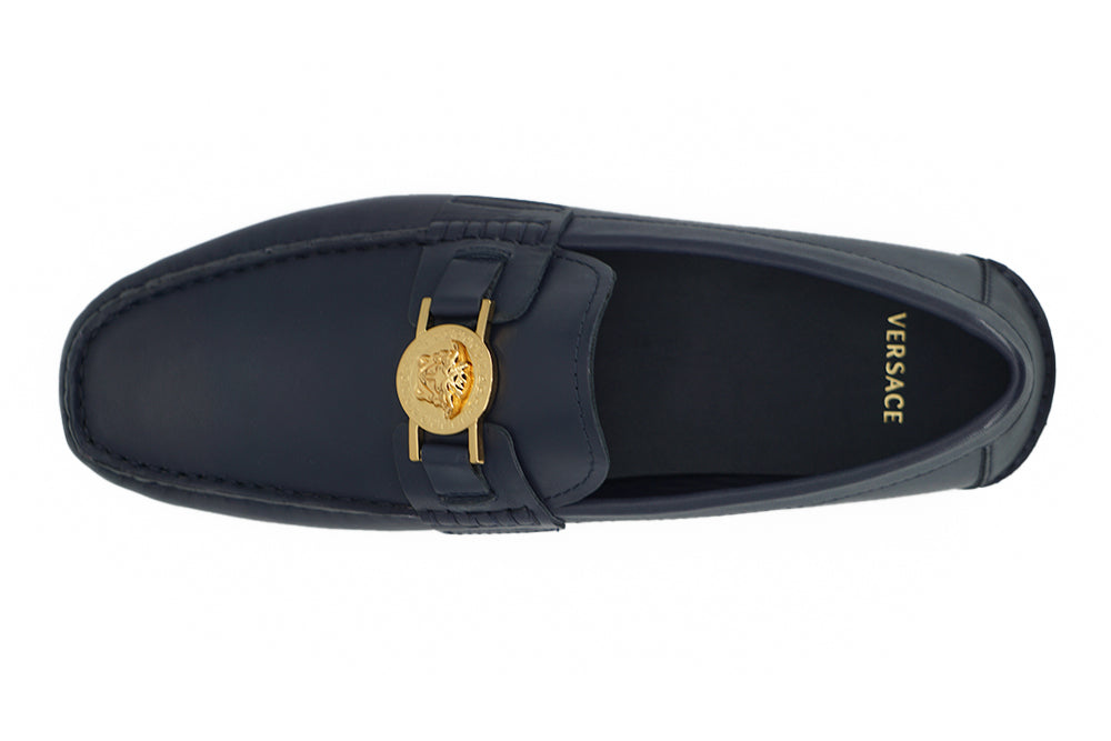 Κομψά δερμάτινα Loafers Versace Navy Blue Calf