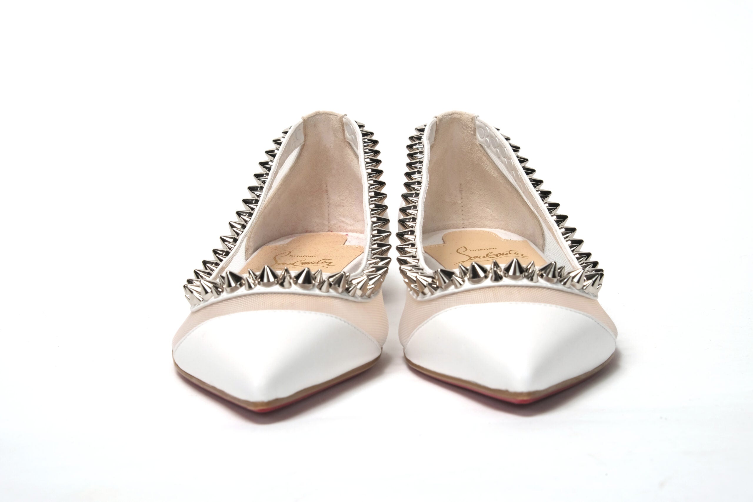 Παπούτσι Christian Louboutin Bianco Λευκό ασημί Flat Point Toe