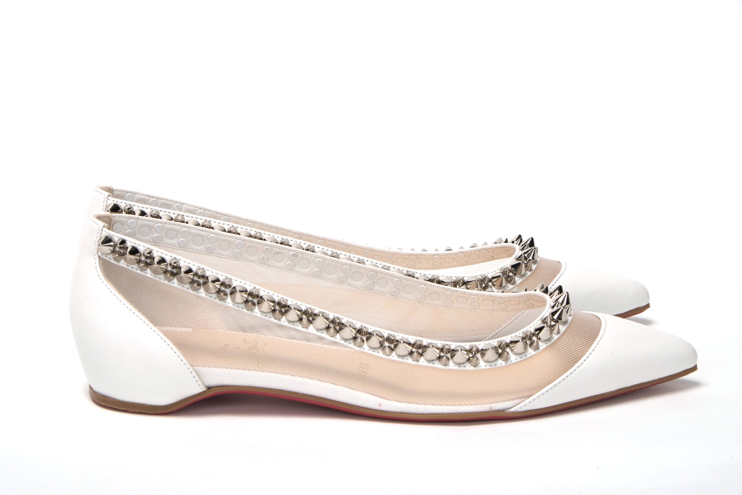 Παπούτσι Christian Louboutin Bianco Λευκό ασημί Flat Point Toe