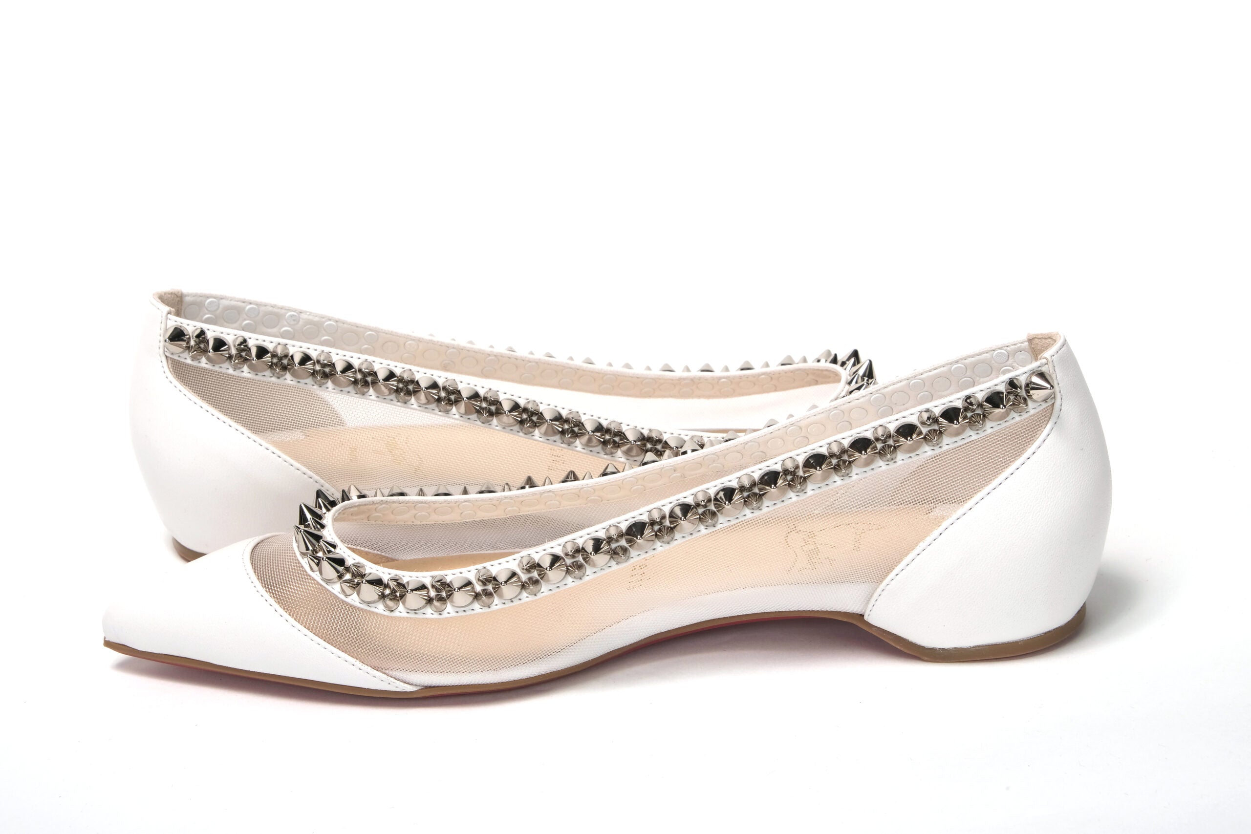 Παπούτσι Christian Louboutin Bianco Λευκό ασημί Flat Point Toe