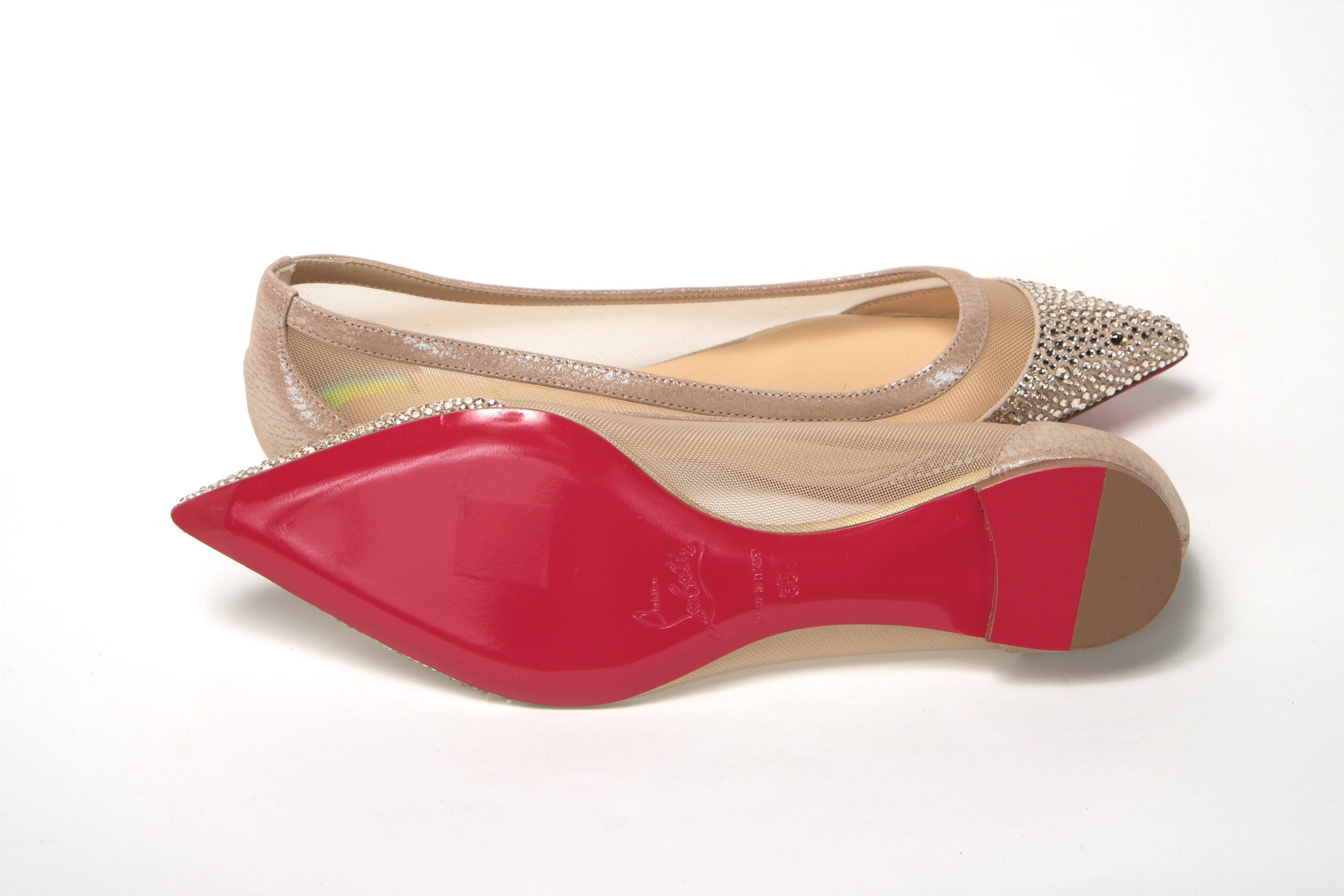 Παπούτσια Christian Louboutin Silver Flat Point Toe Crystals