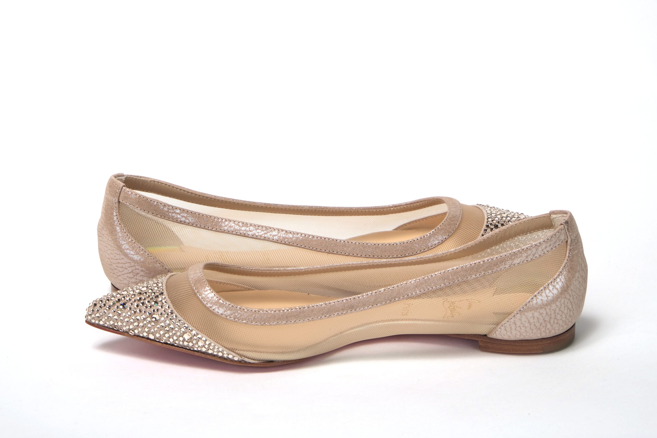 Παπούτσια Christian Louboutin Silver Flat Point Toe Crystals