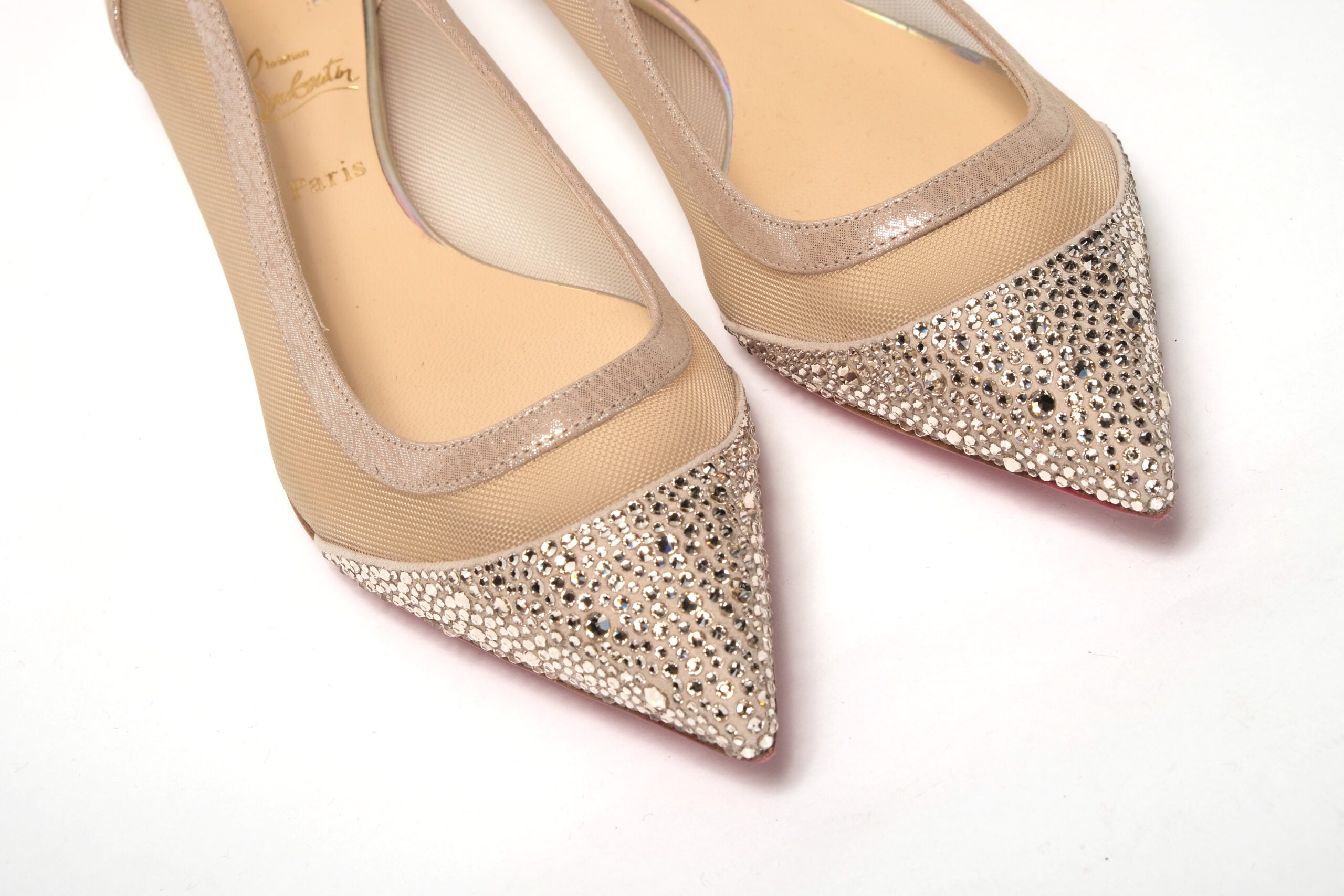 Παπούτσια Christian Louboutin Silver Flat Point Toe Crystals