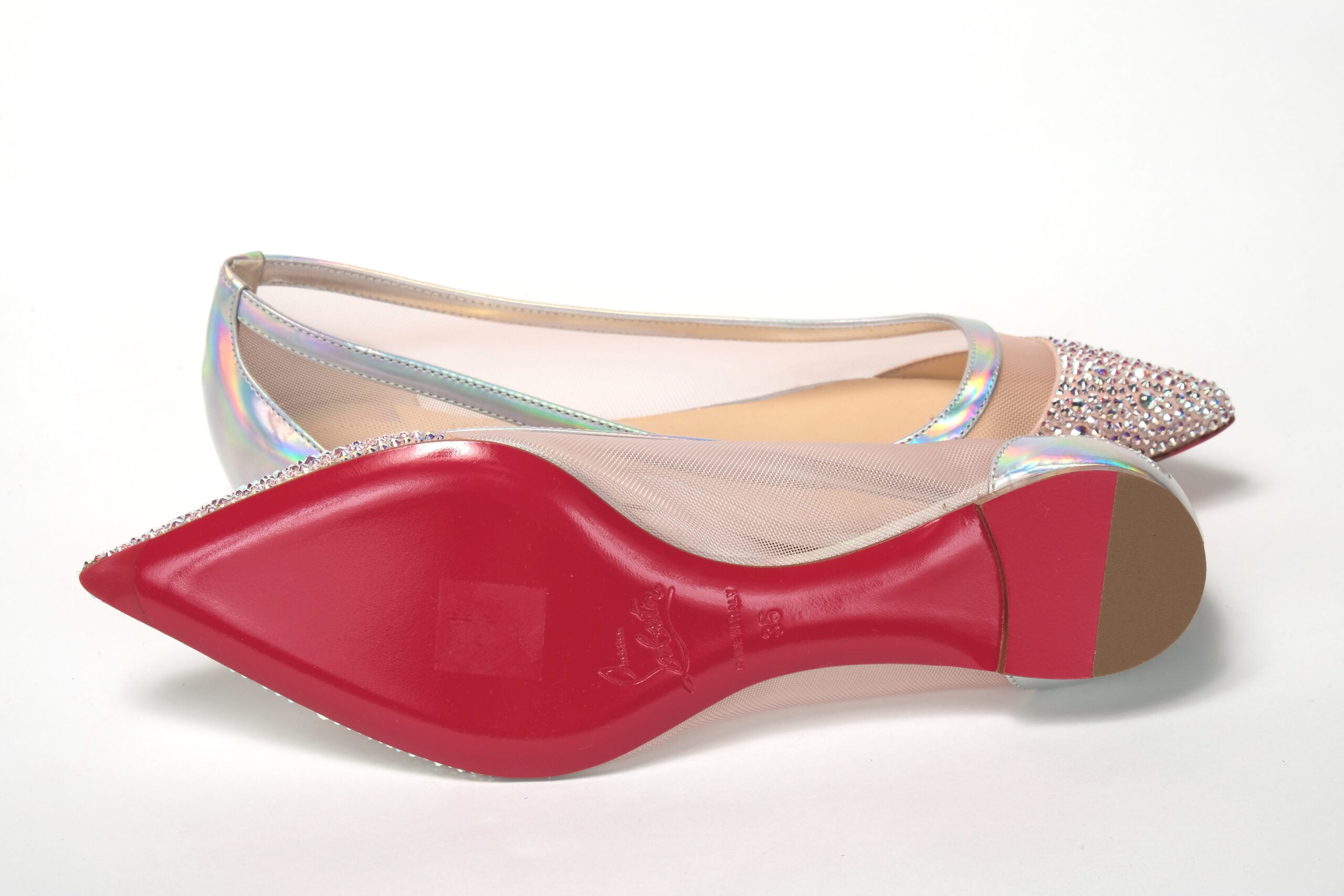 Παπούτσια δακτύλων Christian Louboutin Silver Rose Flat Point Crystals