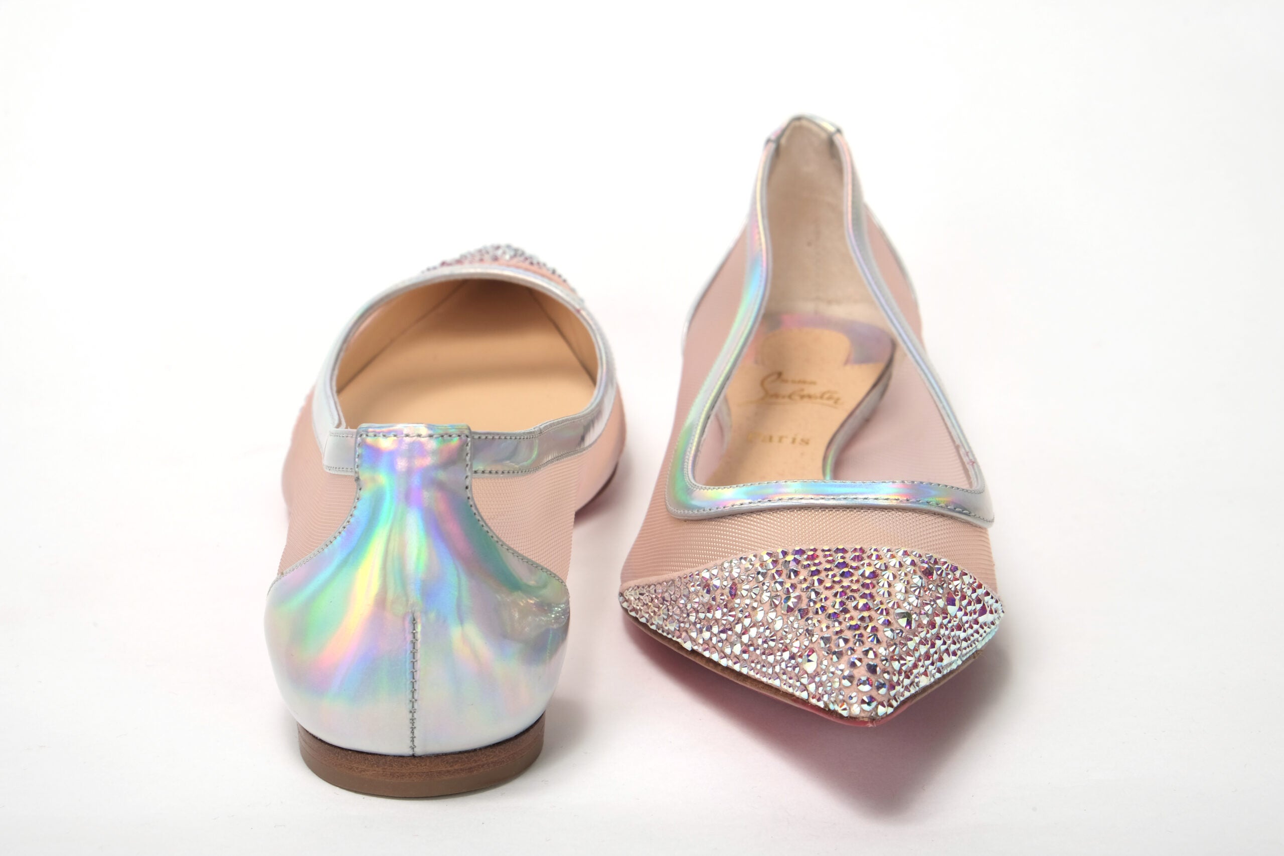 Παπούτσια δακτύλων Christian Louboutin Silver Rose Flat Point Crystals