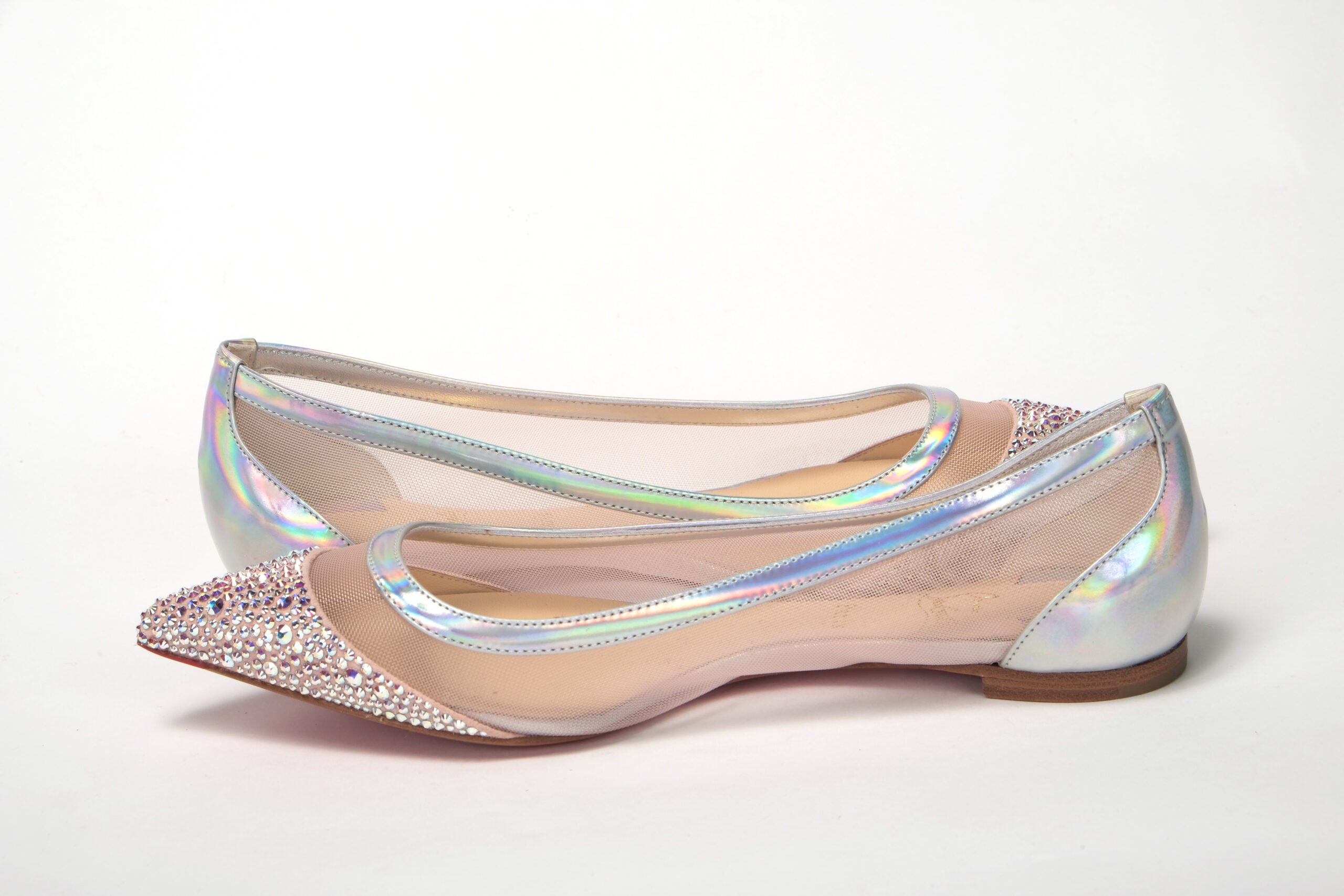 Παπούτσια δακτύλων Christian Louboutin Silver Rose Flat Point Crystals