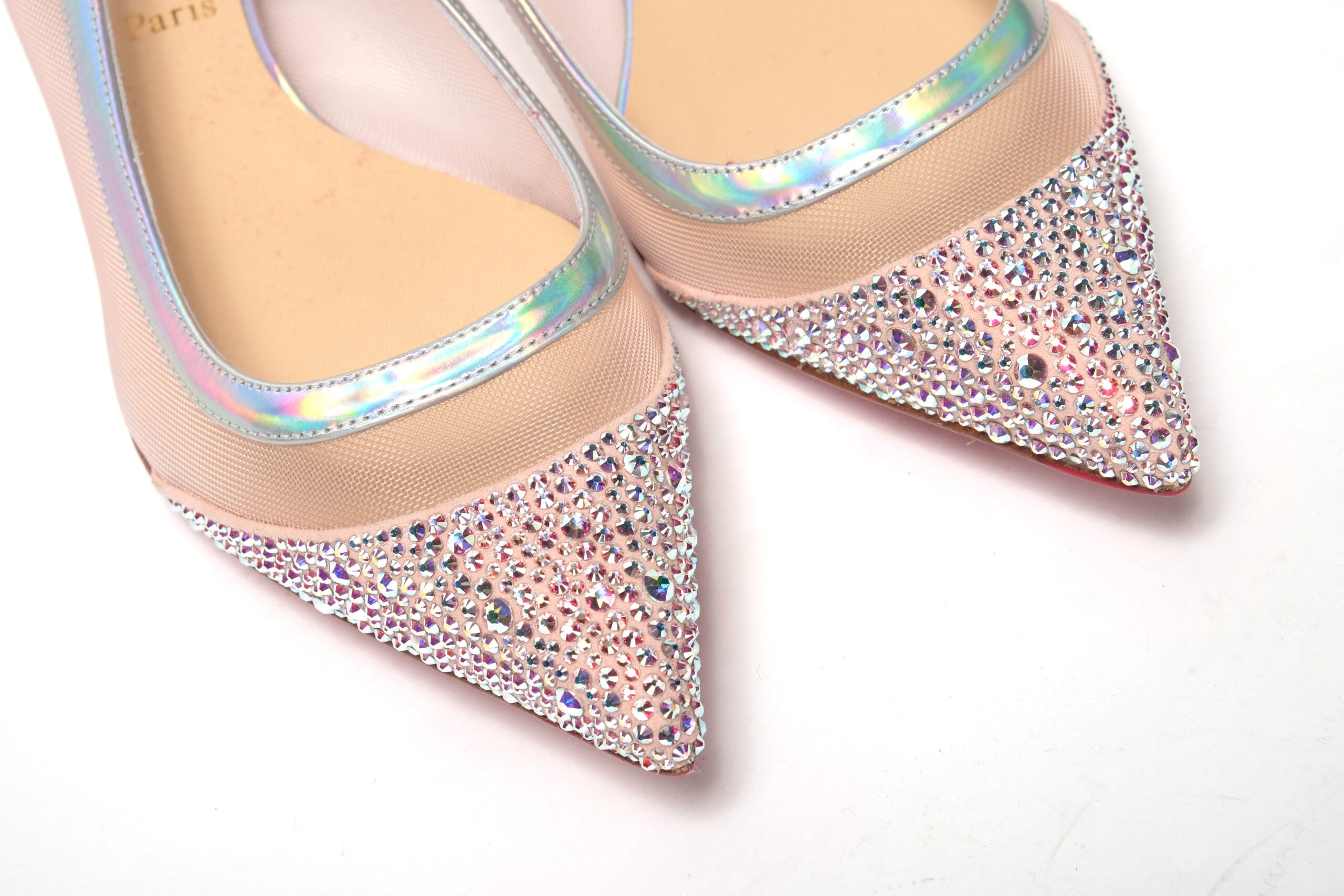 Παπούτσια δακτύλων Christian Louboutin Silver Rose Flat Point Crystals