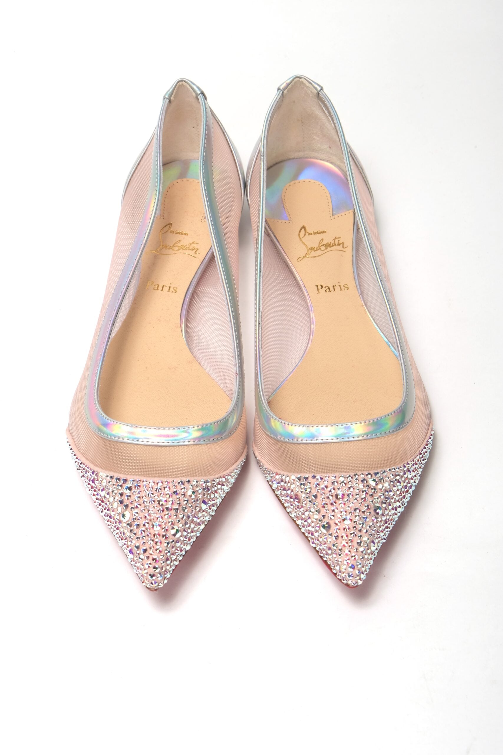 Παπούτσια δακτύλων Christian Louboutin Silver Rose Flat Point Crystals