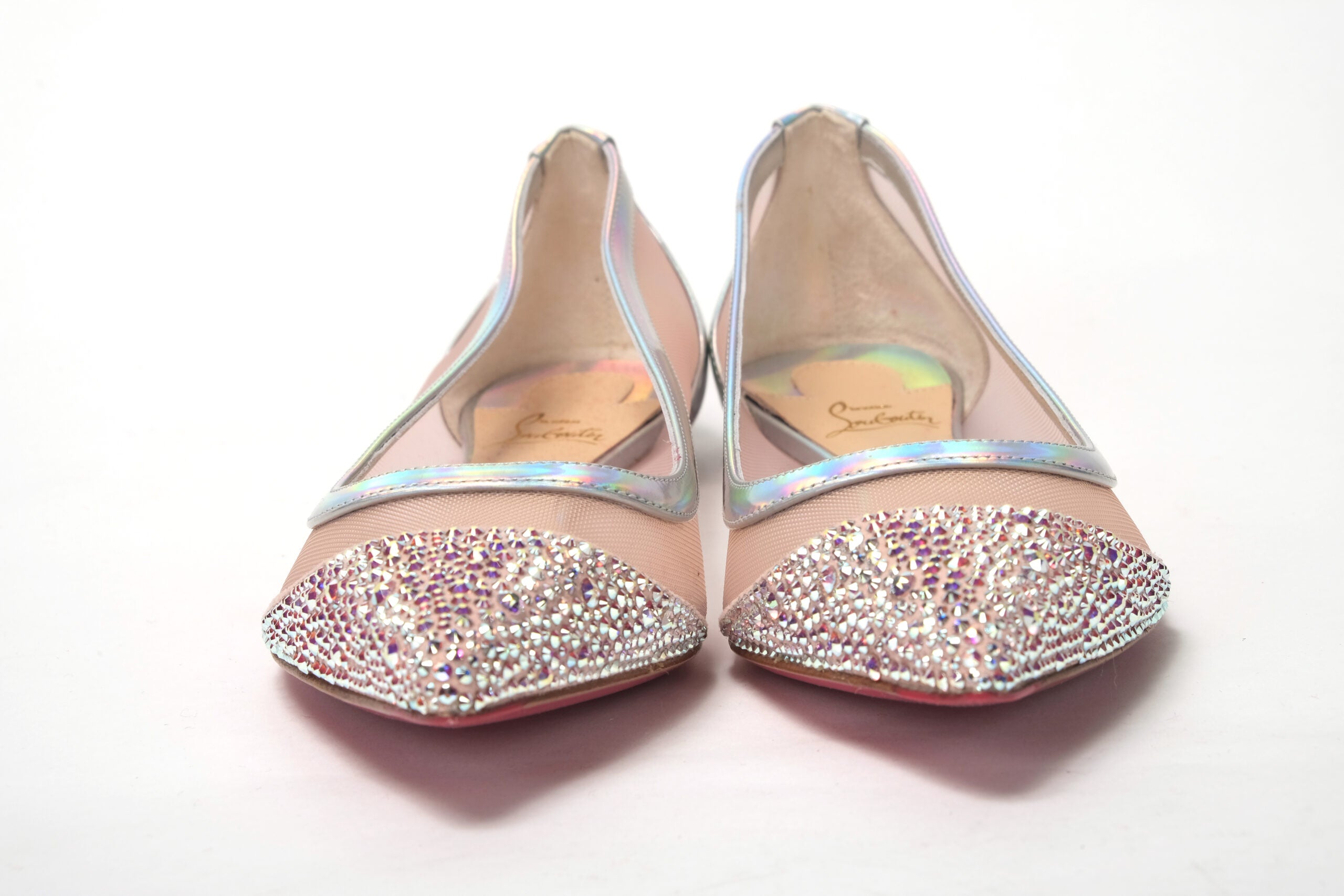 Παπούτσια δακτύλων Christian Louboutin Silver Rose Flat Point Crystals