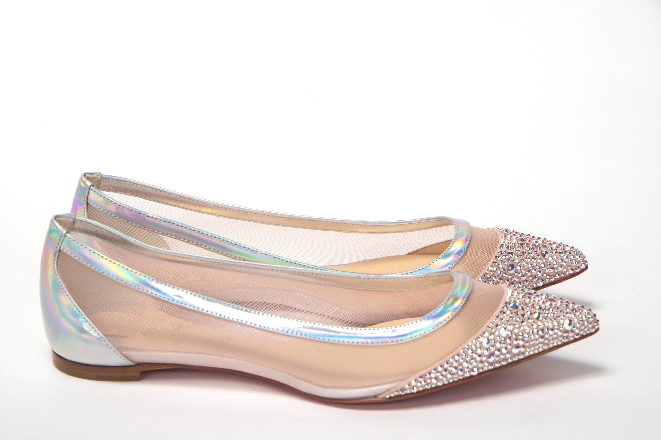 Παπούτσια δακτύλων Christian Louboutin Silver Rose Flat Point Crystals