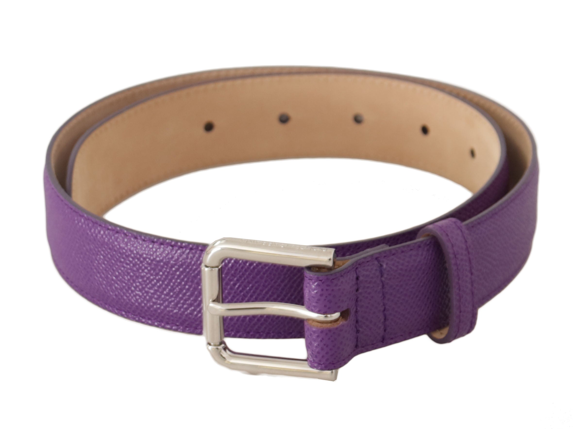 Dolce & Gabbana Elegant Purple Leather Belt with Logo Buckle