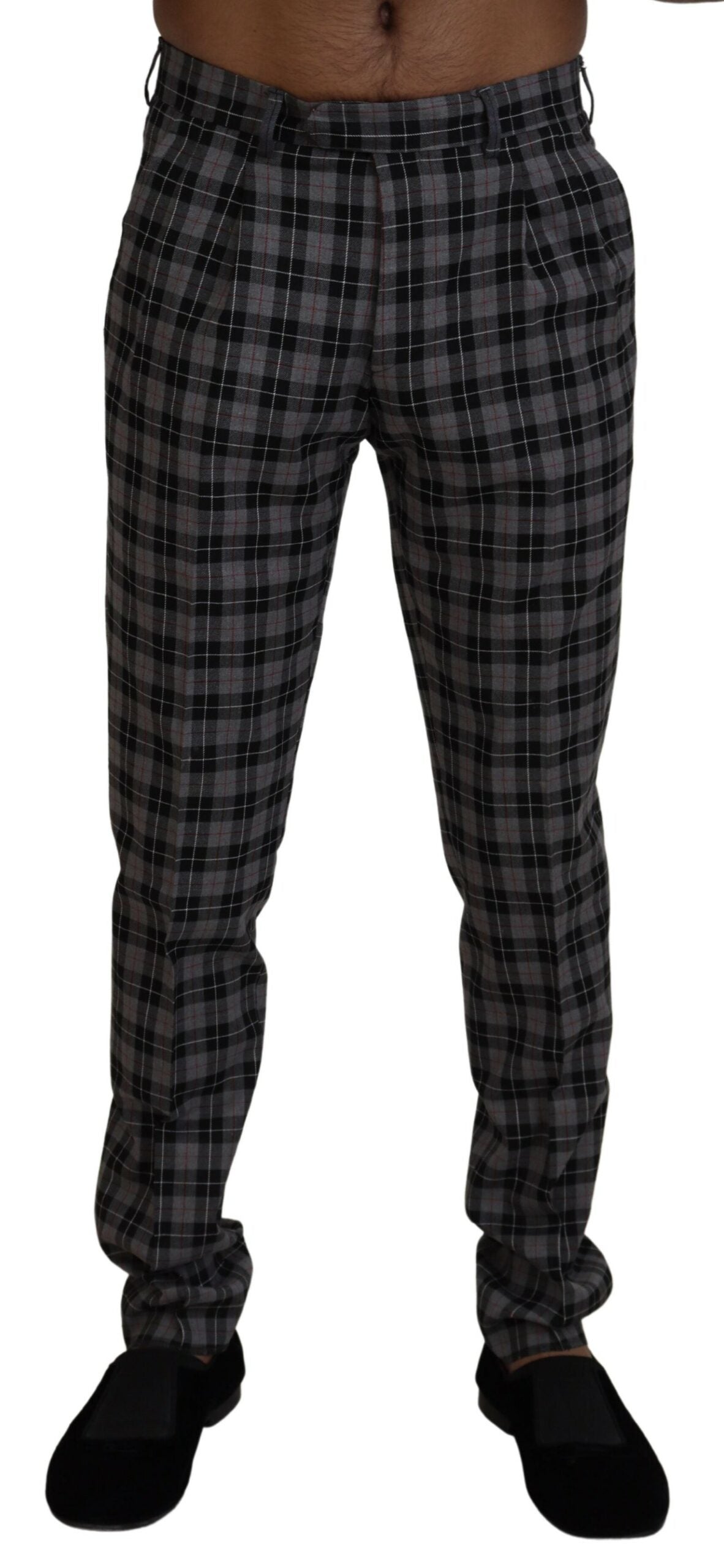 BENCIVENGA Elegant Grey Checked Gentleman's Chinos