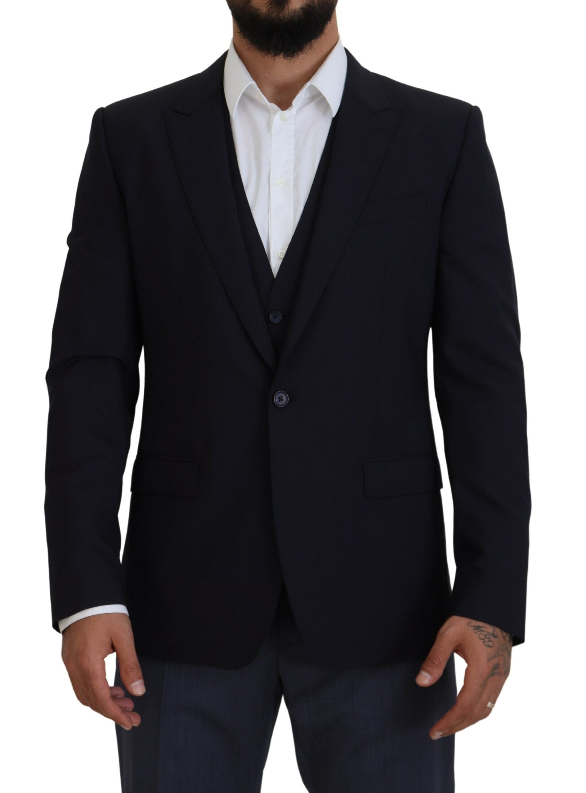 Dolce &amp; Gabbana Elegant Navy Wool Blend Martini Blazer