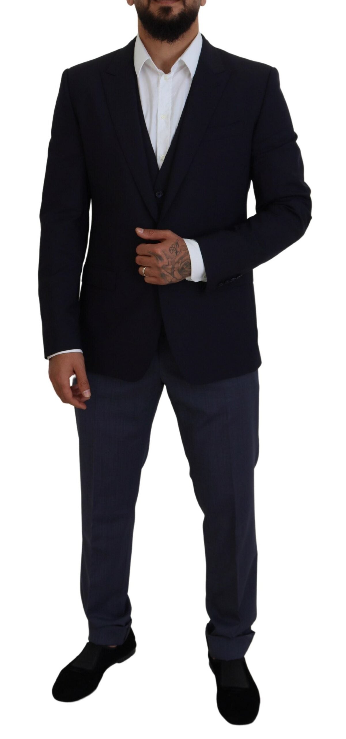 Dolce &amp; Gabbana Elegant Navy Wool Blend Martini Blazer