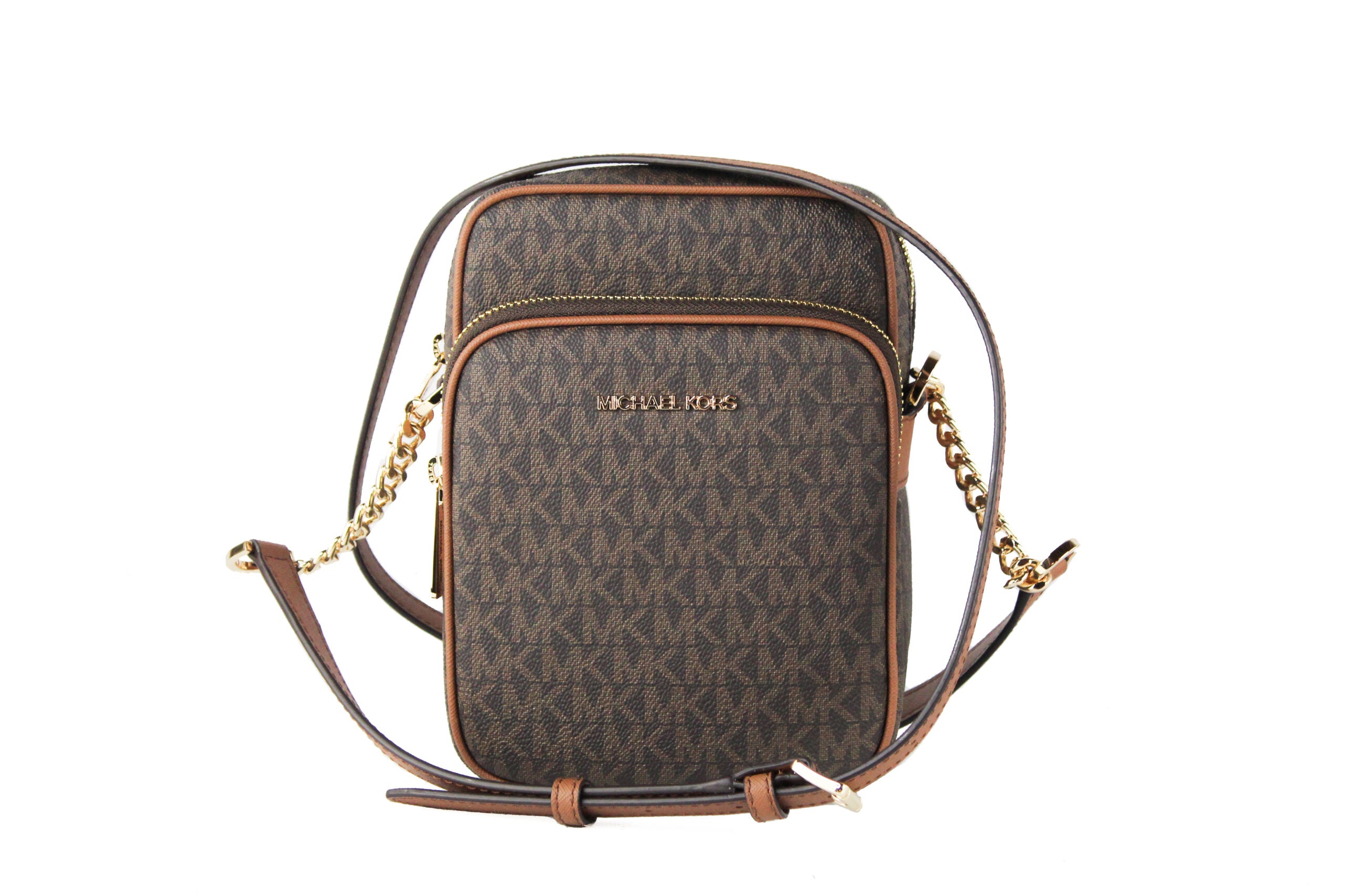 Michael Kors Jet Set Travel Medium Signature North South Chain Crossbody Τσάντα Καφέ