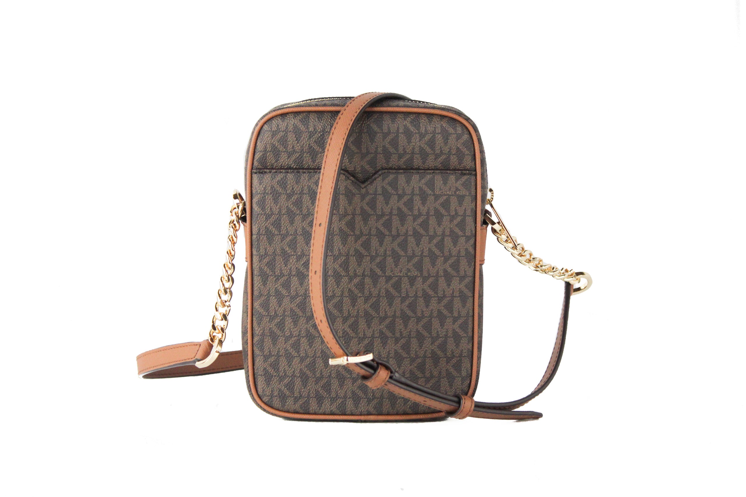 Michael Kors Jet Set Travel Medium Signature North South Chain Crossbody Τσάντα Καφέ