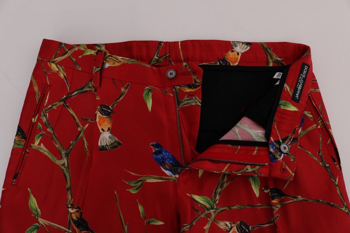 Κομψό μεταξωτό παντελόνι φόρεμα Dolce &amp; Gabbana σε Red Bird print