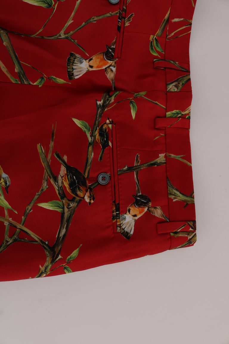 Κομψό μεταξωτό παντελόνι φόρεμα Dolce &amp; Gabbana σε Red Bird print