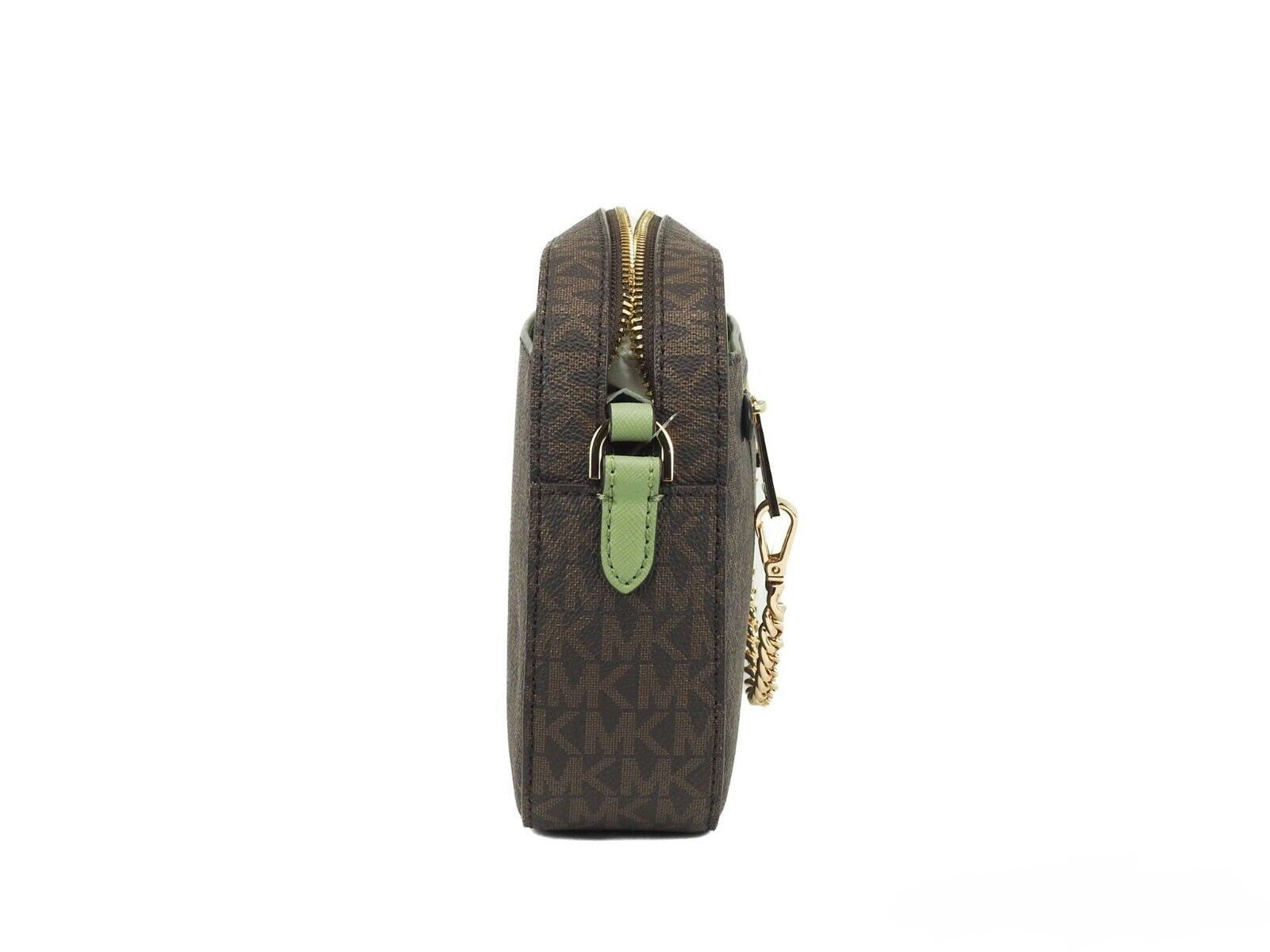 Michael Kors Jet Set Large EW Brown Sage PVC με δερμάτινη αλυσίδα χιαστί τσάντα με φερμουάρ