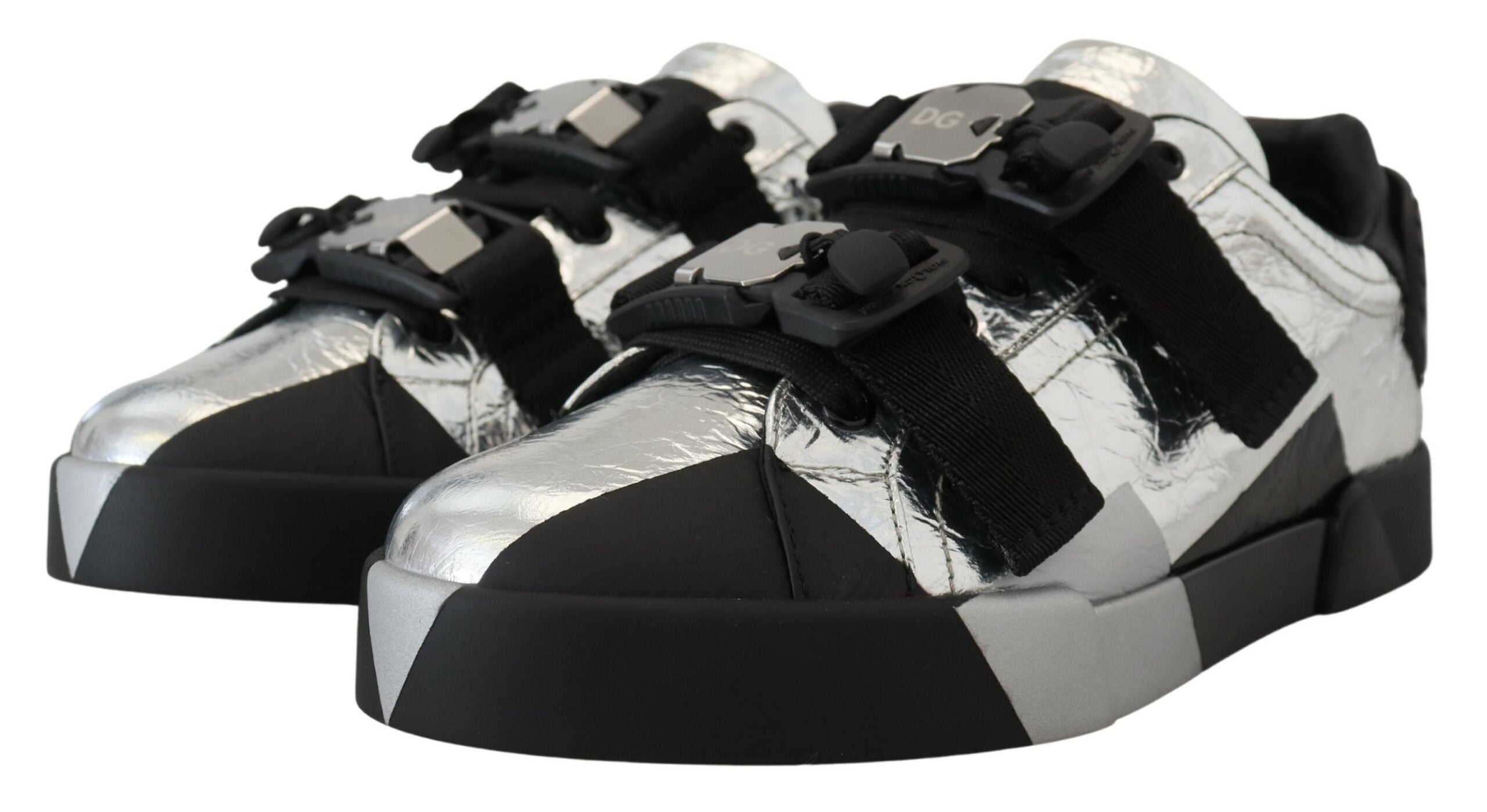 Dolce & Gabbana Exclusive Silver and Black Low Top Leather Sneakers