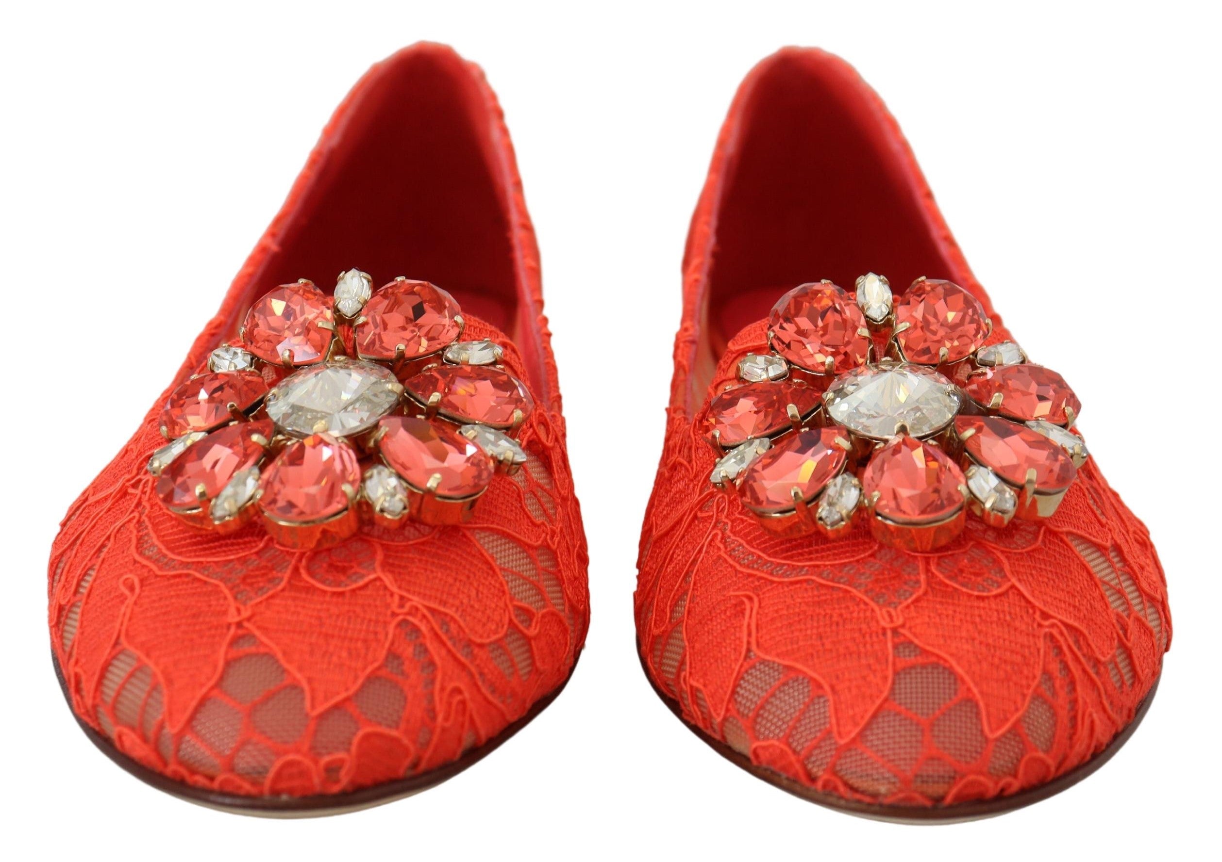 Dolce &amp; Gabbana Κομψά Lace Vally Flats σε κόκκινο κοραλί