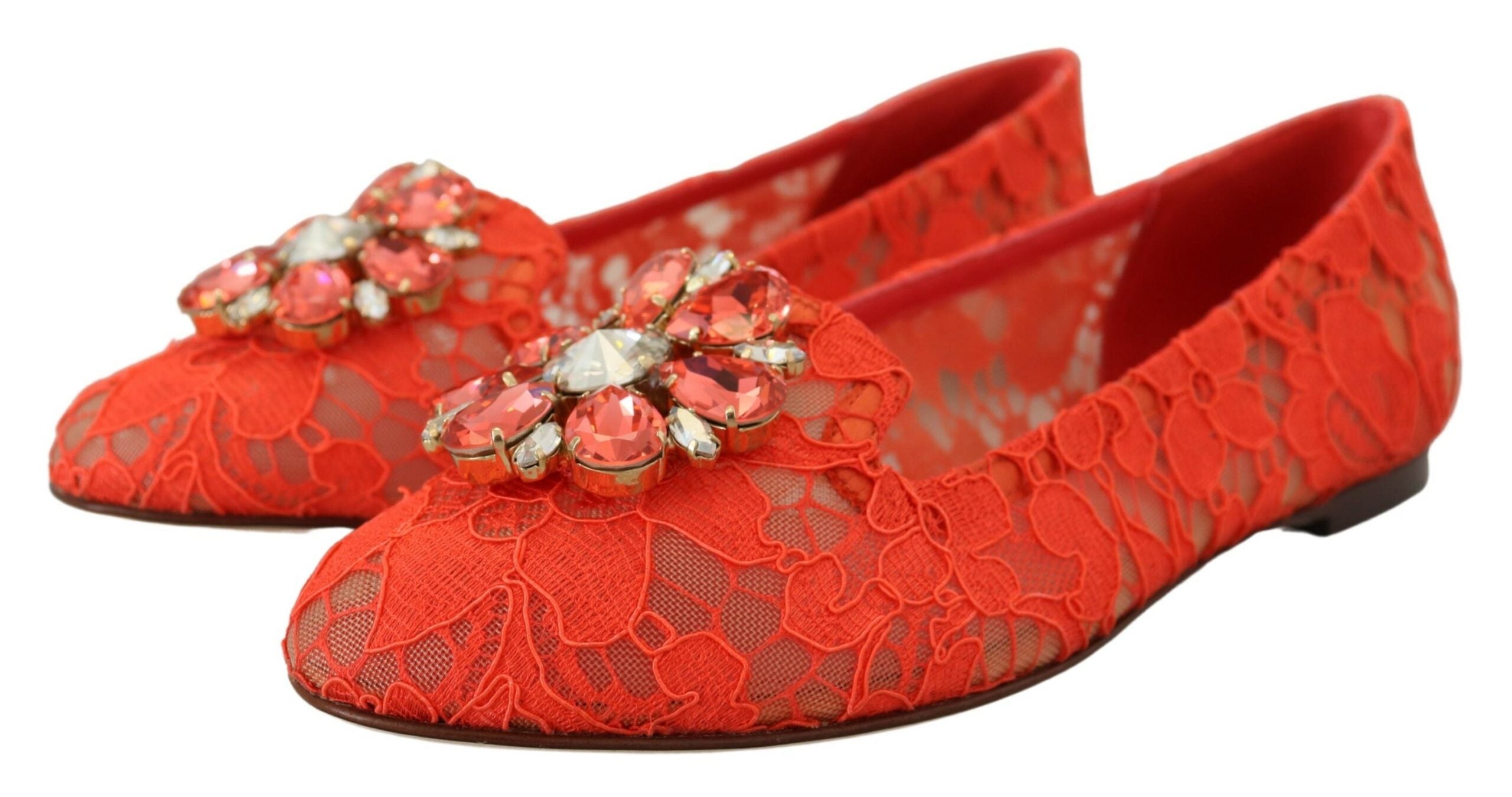 Dolce &amp; Gabbana Κομψά Lace Vally Flats σε κόκκινο κοραλί