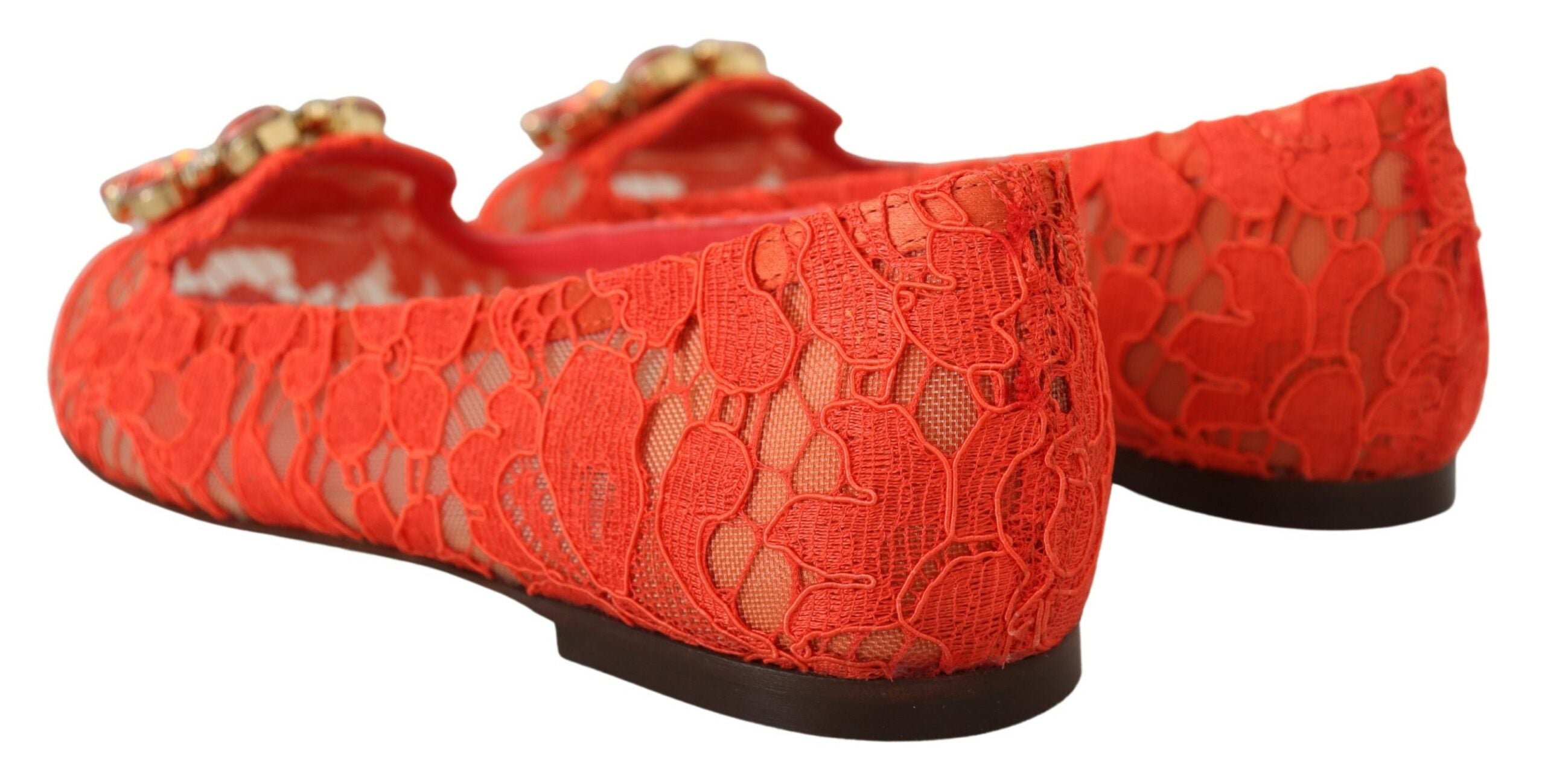 Dolce &amp; Gabbana Κομψά Lace Vally Flats σε κόκκινο κοραλί