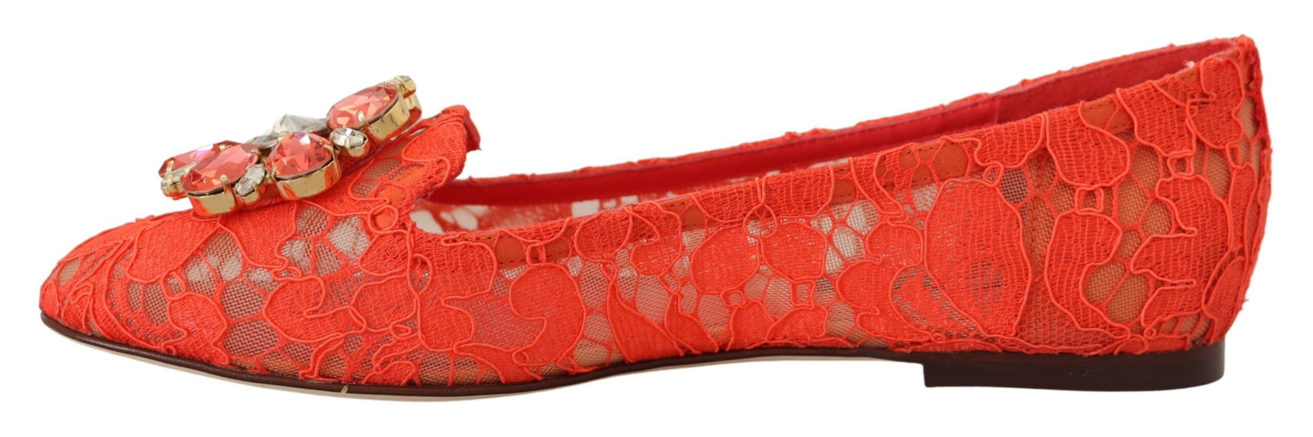 Dolce &amp; Gabbana Κομψά Lace Vally Flats σε κόκκινο κοραλί