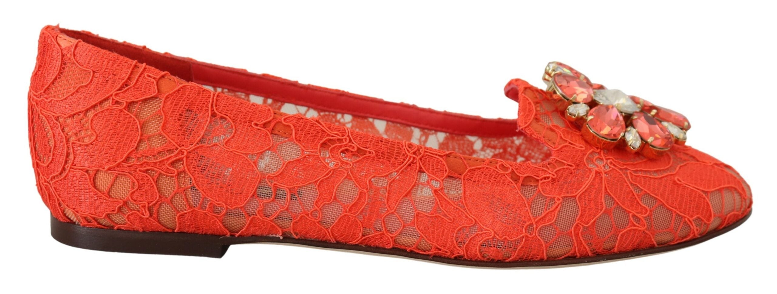 Dolce &amp; Gabbana Κομψά Lace Vally Flats σε κόκκινο κοραλί