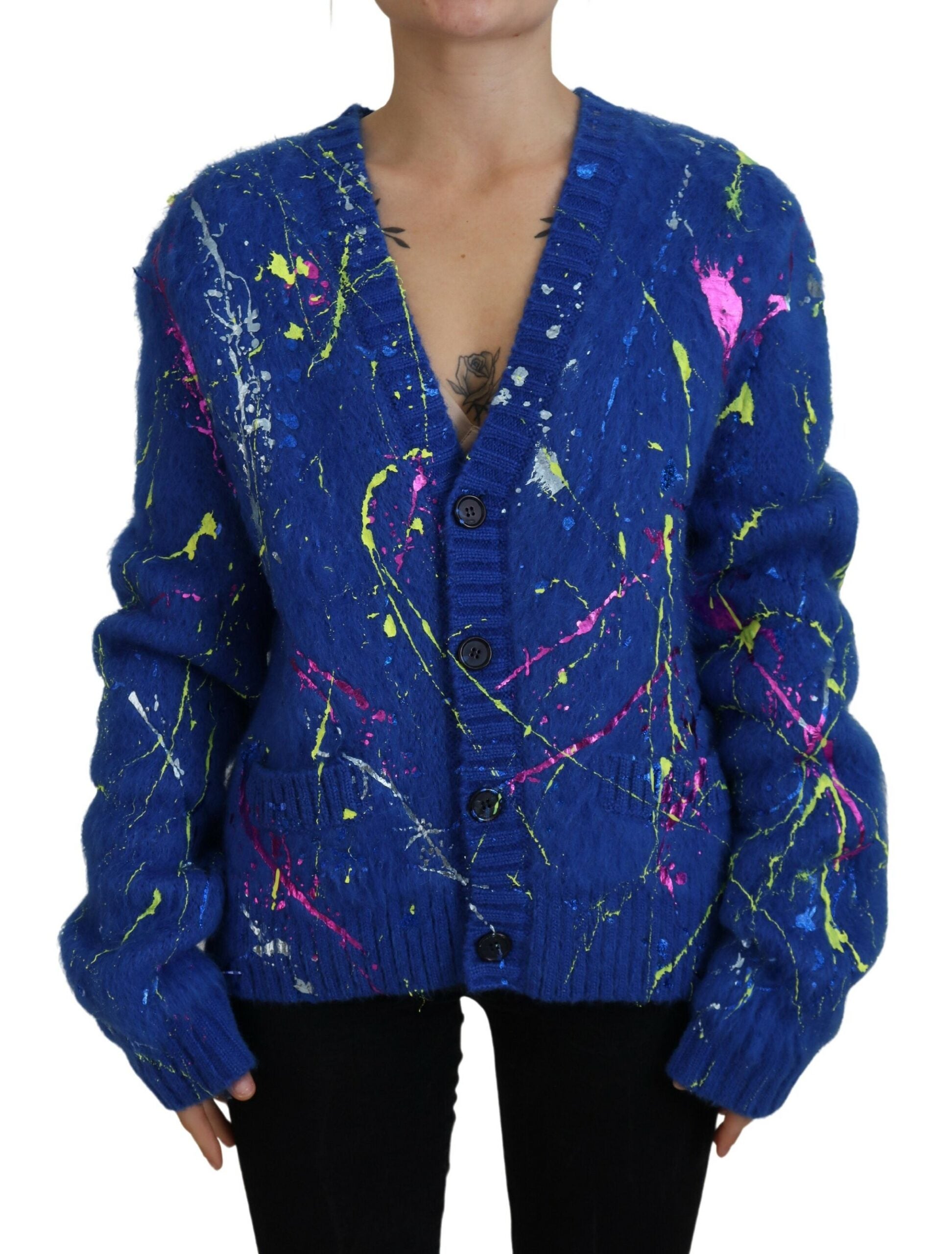 Dolce & Gabbana Elegant Multicolor Splash Mohair Cardigan