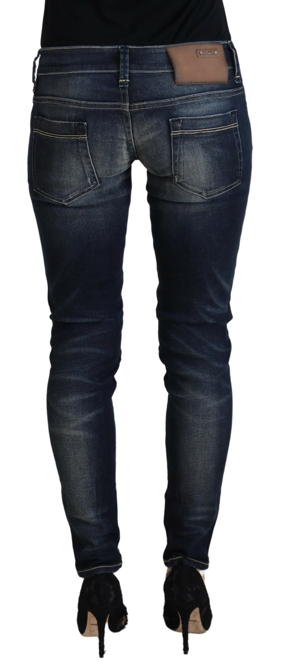 Acht Chic Blue Washed Skinny Χαμηλόμεση Τζιν