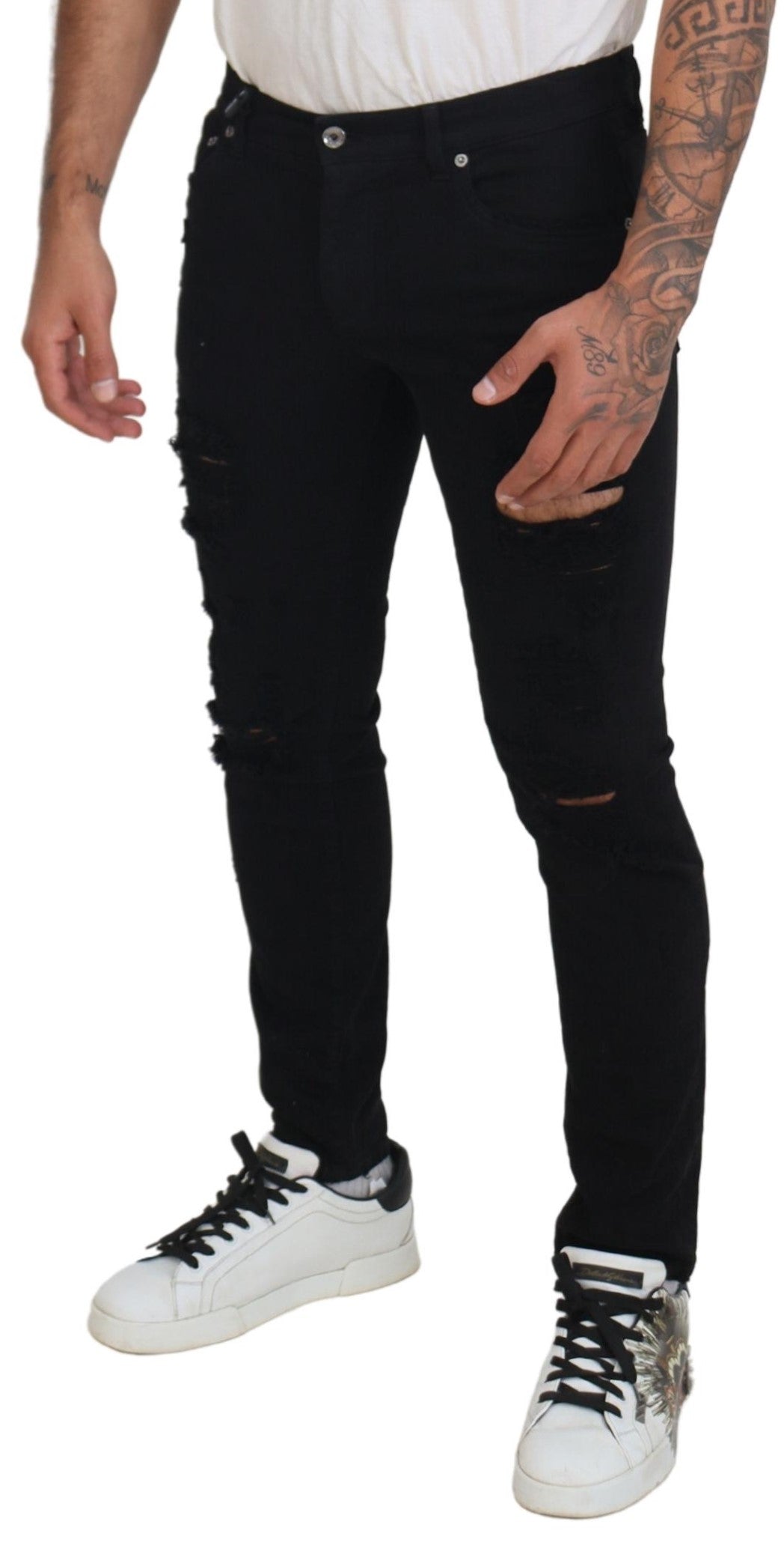 Τζιν Dolce &amp; Gabbana Svelte Black Tattered Slim Fit