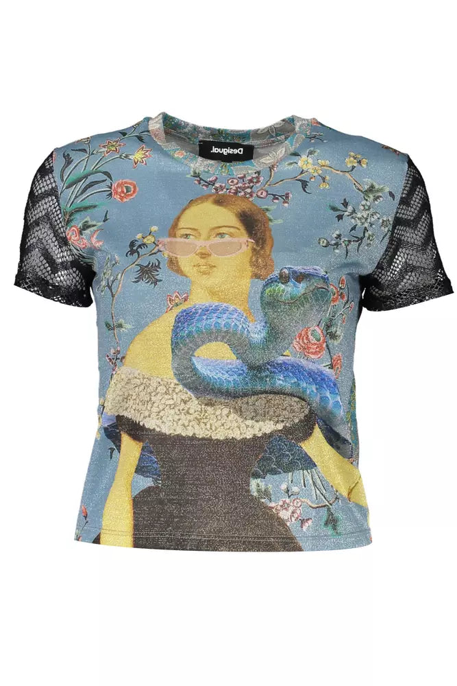 Desigual Ethereal Light Blue printed Tee με αντιθέσεις