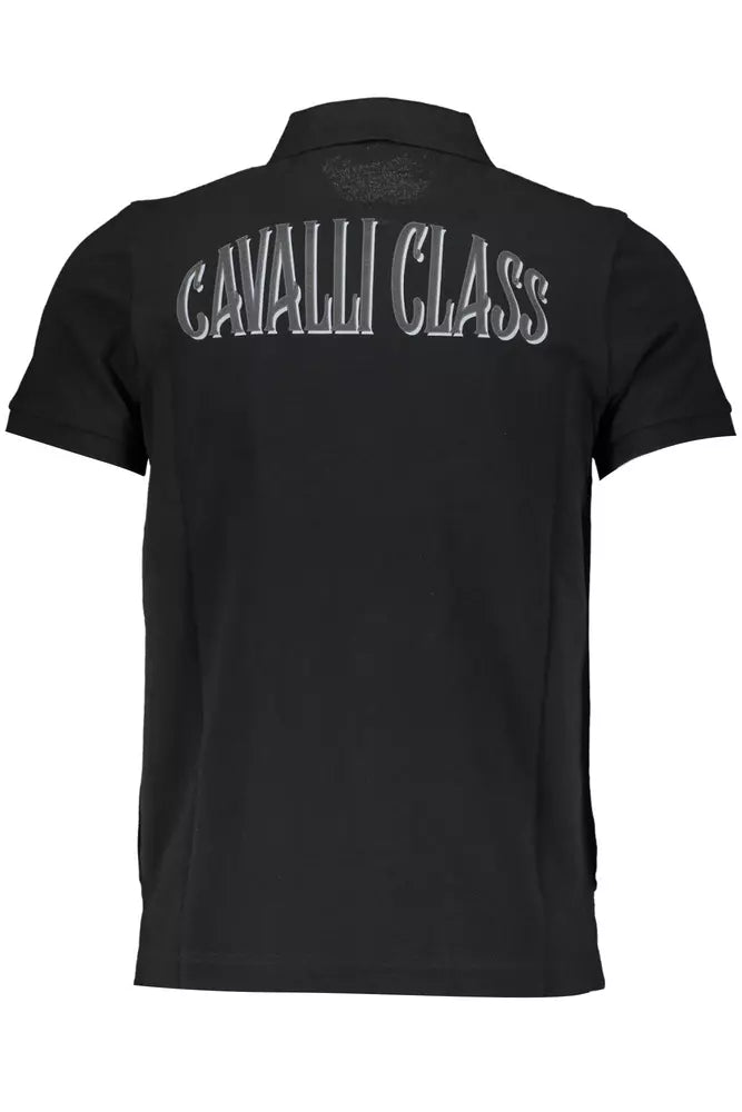 Cavalli Class Κομψό μαύρο βαμβακερό πόλο με Signature απλικέ